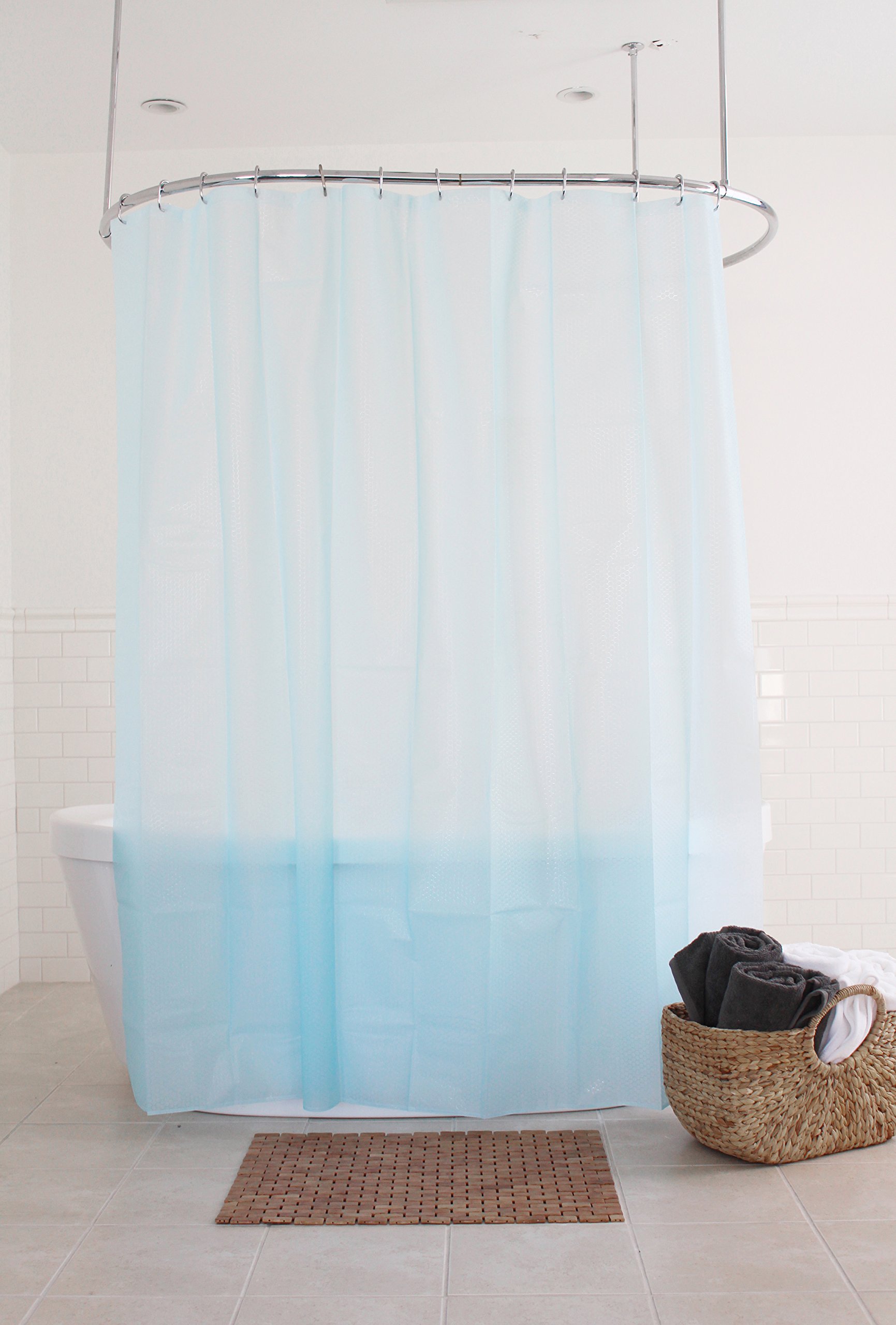Splash Home Motto PEVA 5G Plastic, Lightweight Liner with 12 Rustproof Metal Grommet Holes 70” W x 72” H, Heavy Duty Waterproof Shower Curtains for Bathroom, 70 x 72 Inch, Powder Blue