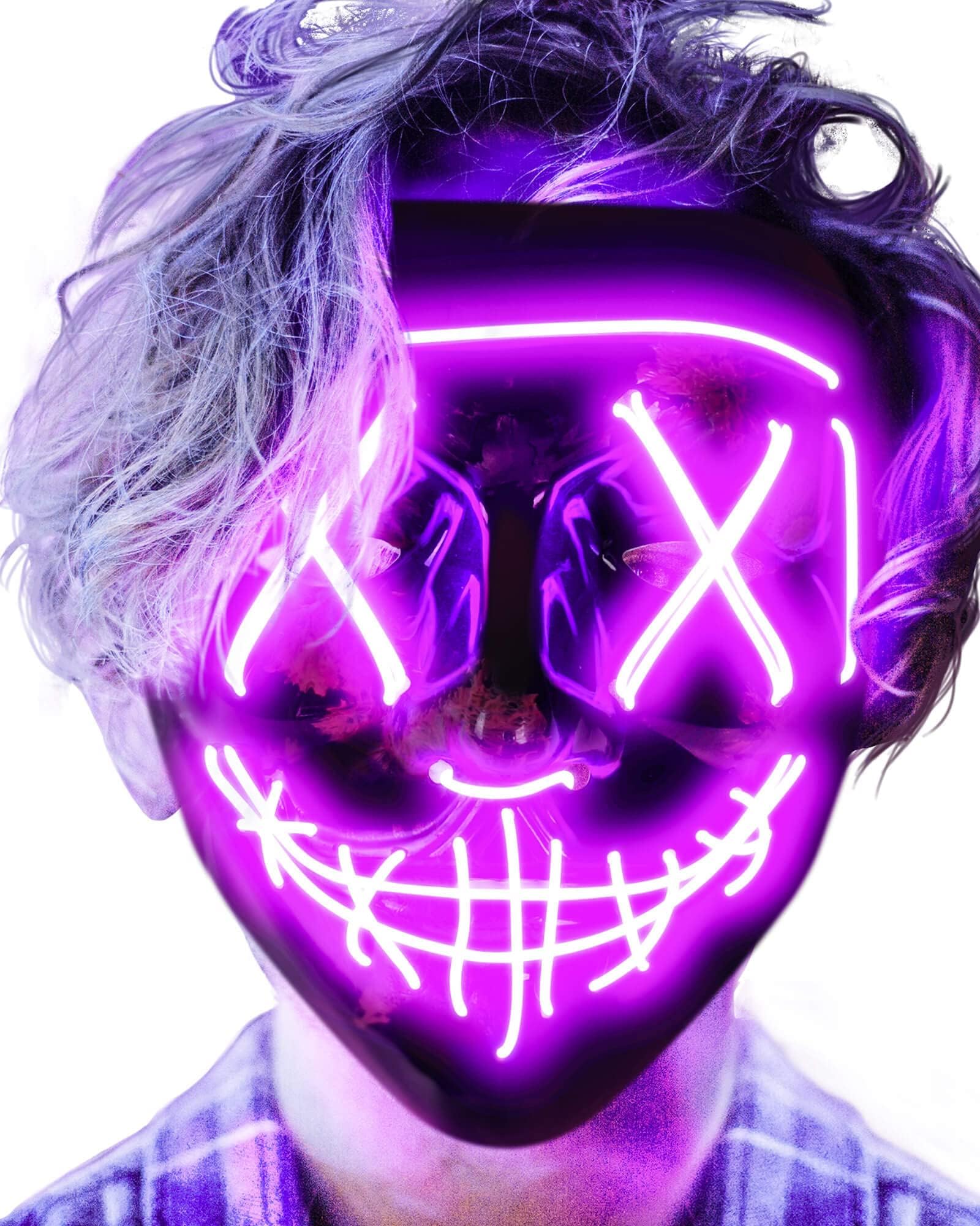 AnanBros - Maschera per Halloween, con luci a LED, maschera, per Halloween, 3 modalità di illuminazione, per cosplay e feste