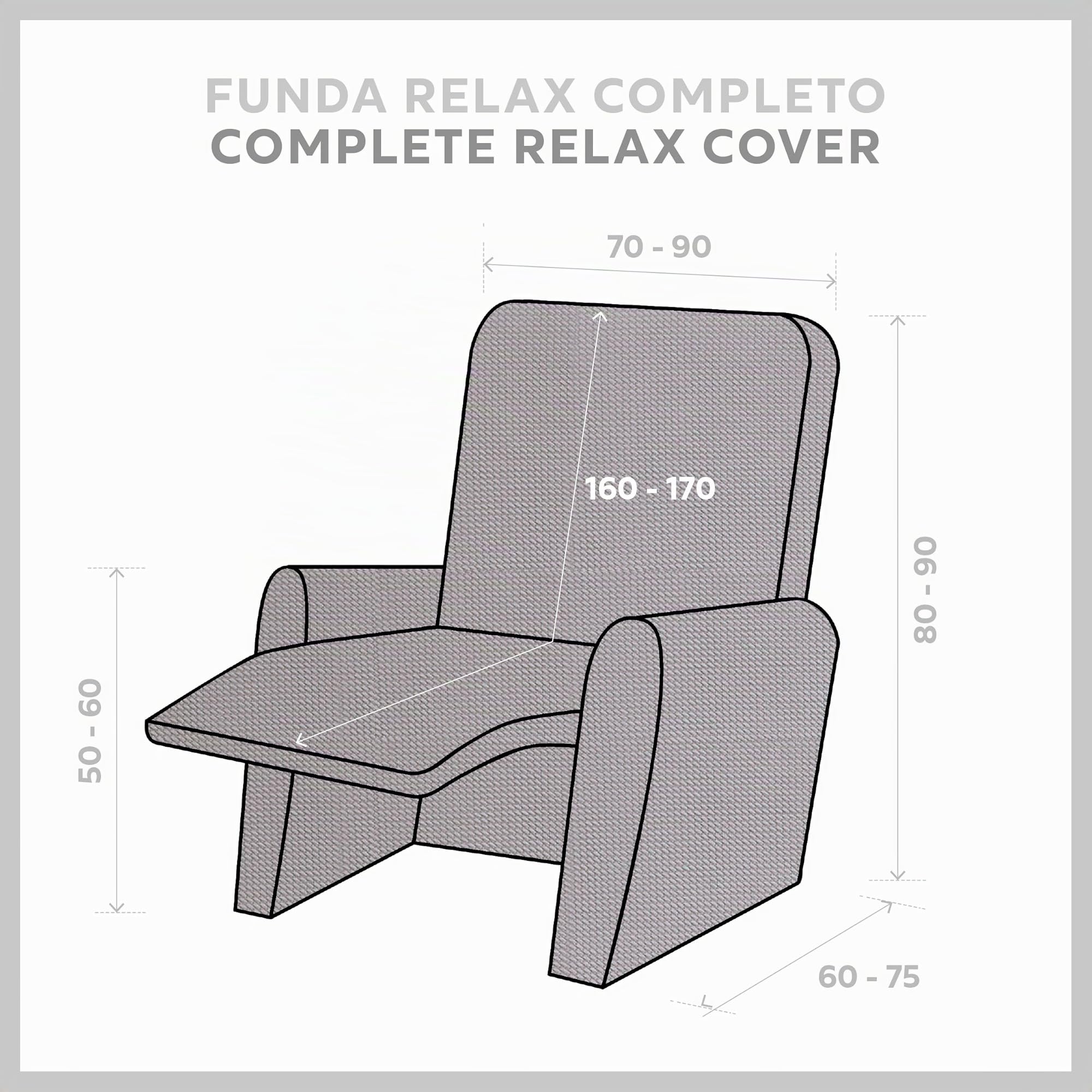 Textilhome Relaxsessel Bezug 1-Sitzer Jacquard Stretchhusse für Relaxsessel, Elastischer Relaxsesselbezug & Überzug, Sesselschoner Waschbar, Grey 70–100 cm