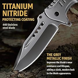 Pocket Knife for Men with Spring Assisted & Glass Breaker & Pocket Clip - 3.66 Sharp Black Blade - Tactical Folding Pocket Knives - for Hunting Camping Military Survival Hiking Work EDC 0208