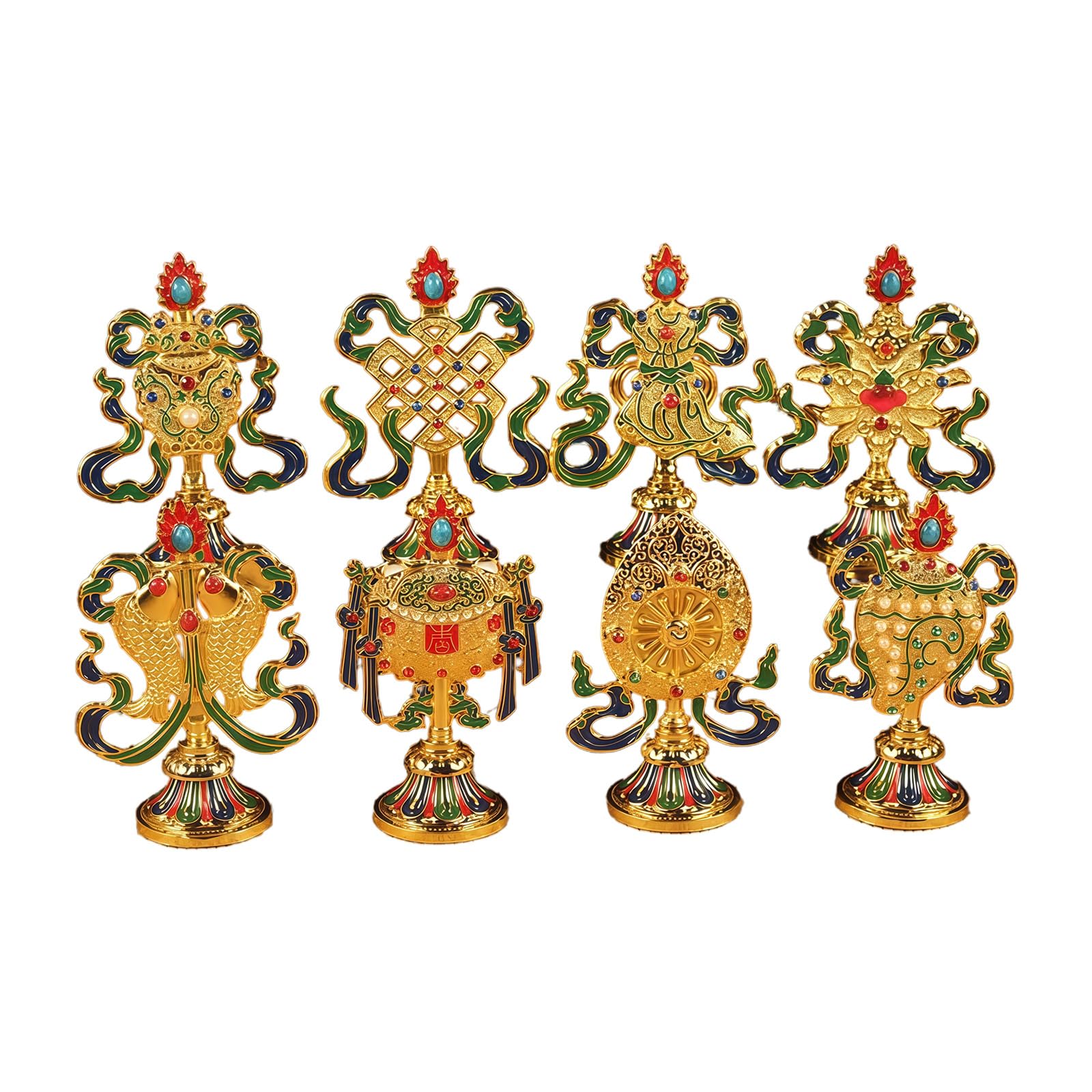 Pyasuye Eight Treasure Auspicious Figurines Tibetans Buddhist Statues Decorative Ornament for Home Decors Buddhist Supplies Decorative Ornament