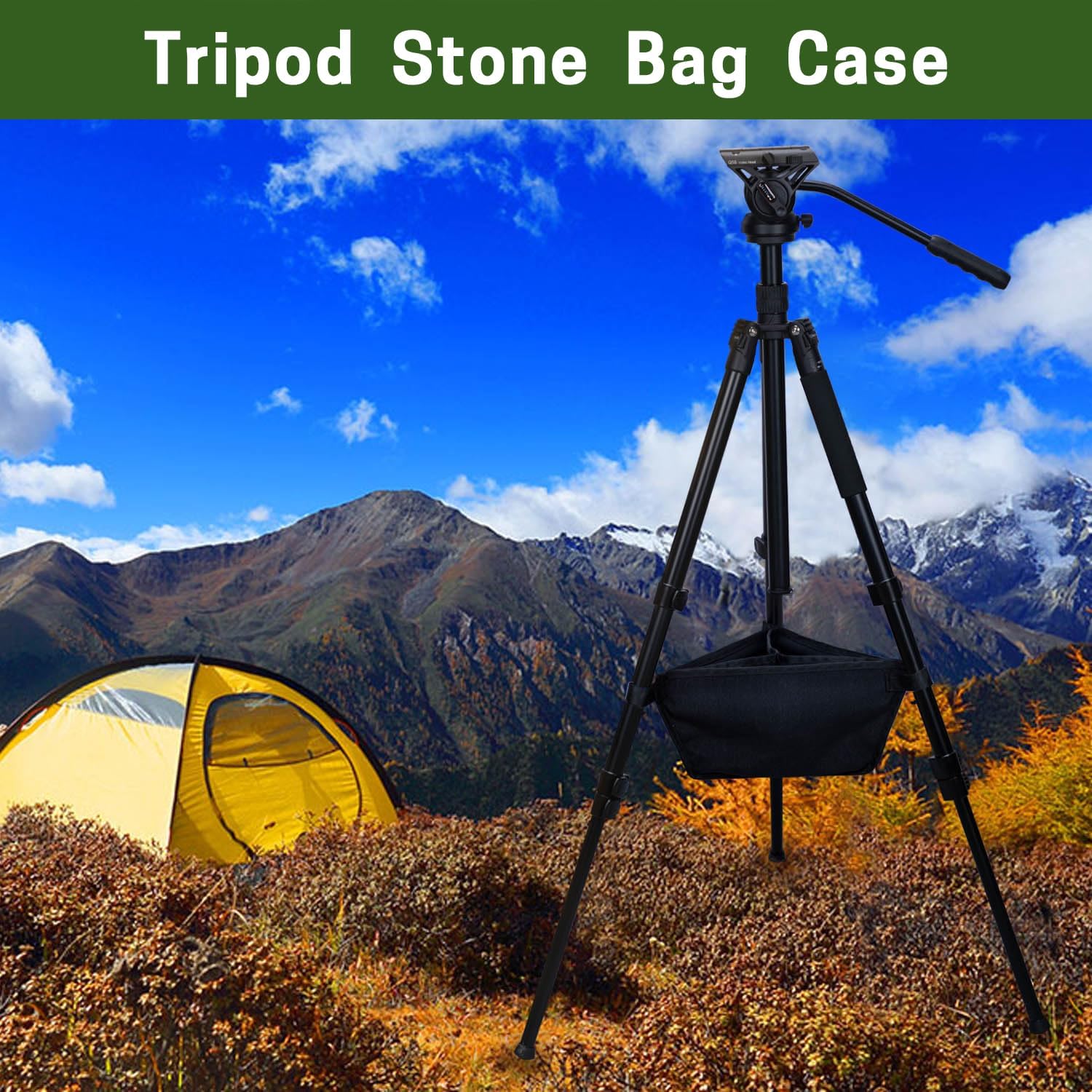 Tripod Stone Bag with 3 Compartments, Heavy Duty Sand Bag for Photography, Black