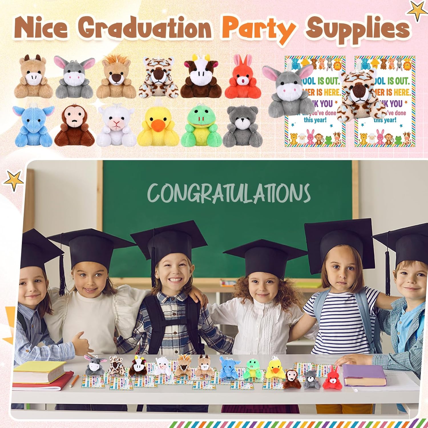 Roowest 24 Sets End of The Year Student Gifts Graduation Mini Stuffed Animal with Cards of 2026 Bulk Gifts from Teacher Preschool Kindergarten Classroom Reward Favor Gift (Animals)