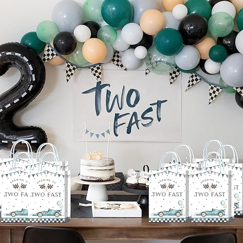 Miniatura 2 de 16 bolsas de regalo azules de auto de carreras para suministros de fiesta de segundo cumpleaños, dos aperitivos de regalo rápido, bolsas de dulces