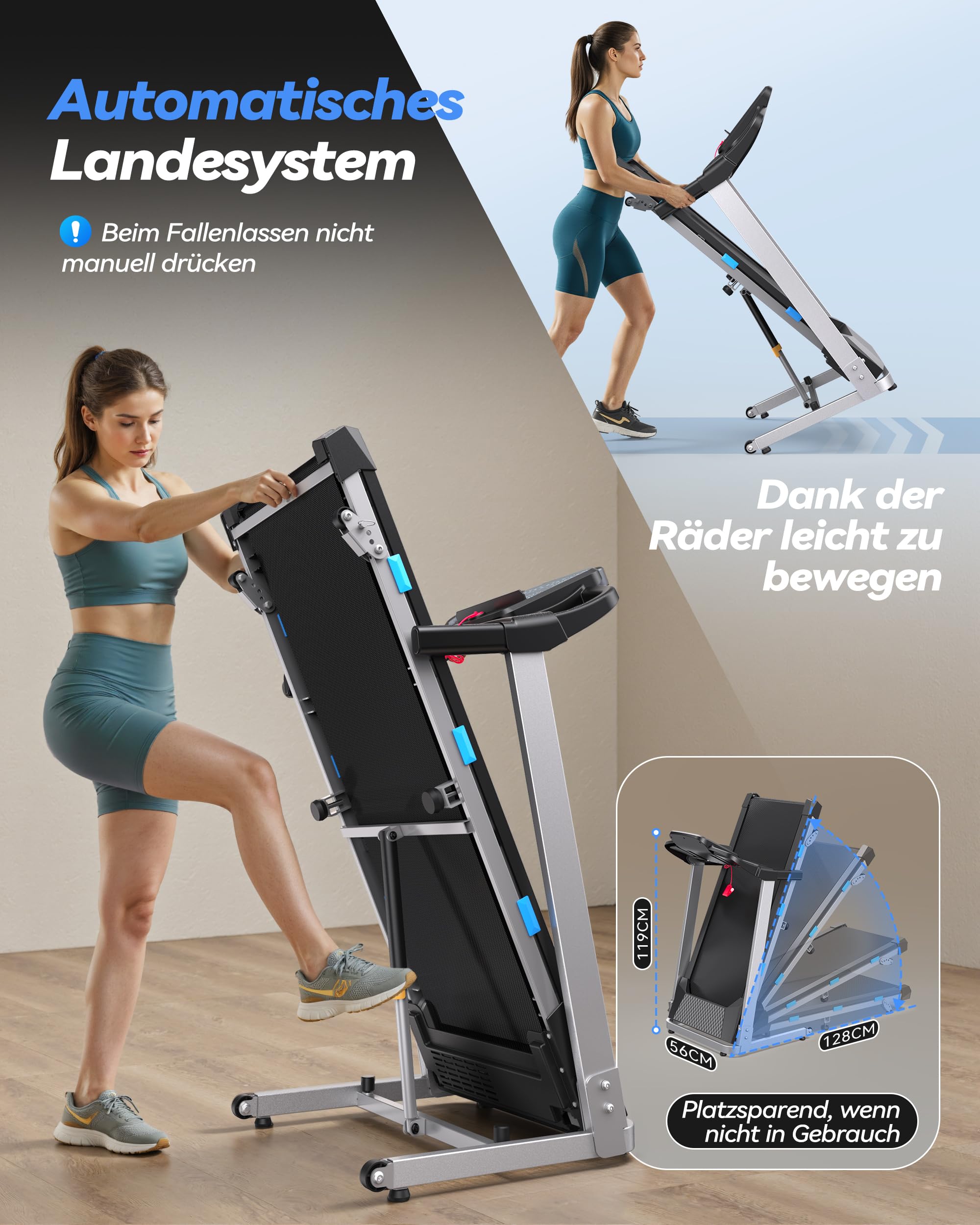 Laufband für Zuhause Klappbar, 12 km/h Treadmill mit 12 HIIT Programme, 3,5PS Leise Laufband mit Steigung, LED-Anzeige, Sprachsteuerung, Bluetooth-Lautsprecher, APP, Laufbänder bis 180KG