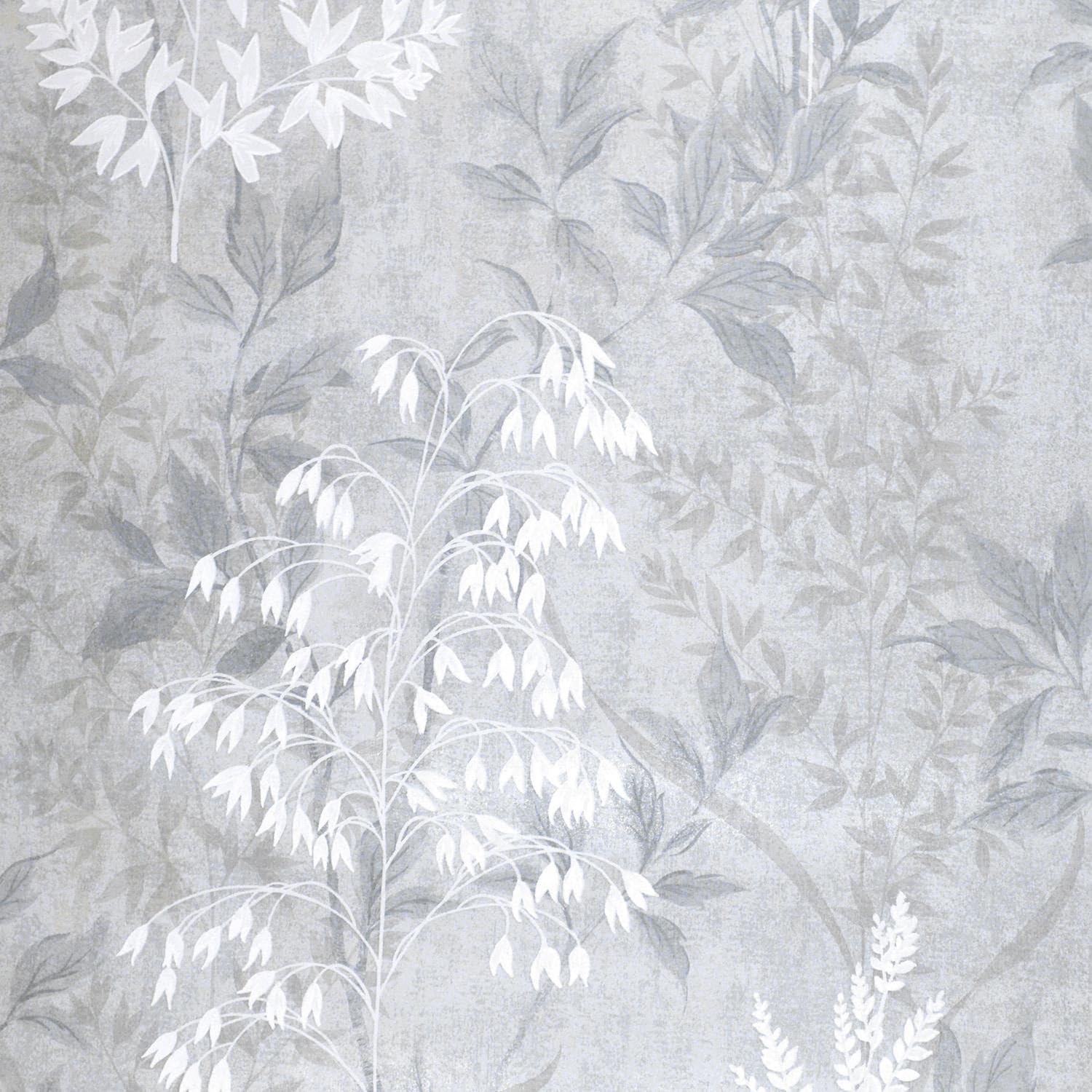 Yöl Grey Floral Leaves Silver Wallpaper - Botanical Leaf Naturistic Metallic Shine Effect - Stylish Trendy Feature Wall