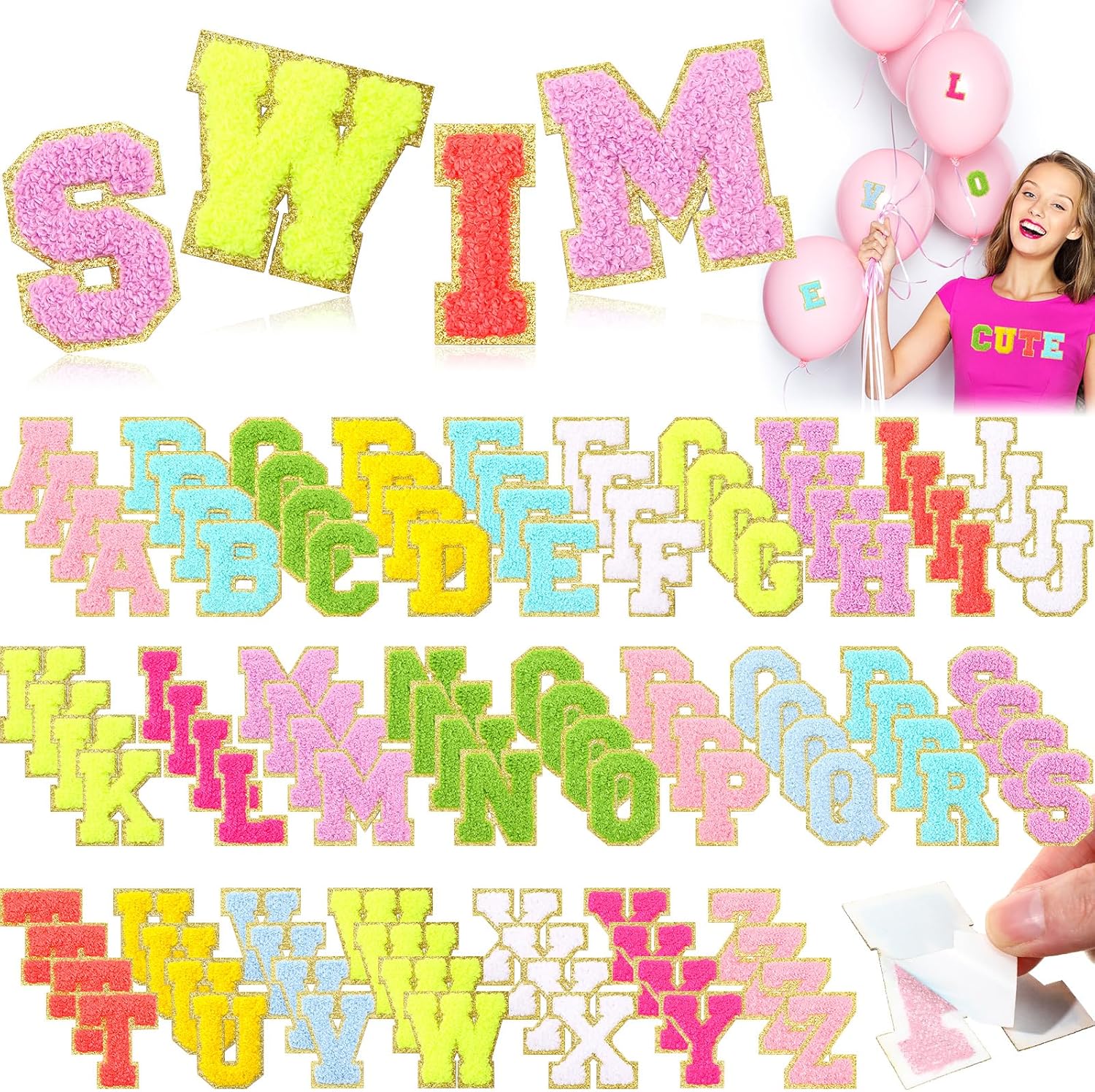 Jutom 104 Pcs Self Adhesive Chenille Letter Patches Letter Patches Chenille Stick on Embroidered Patch for Clothing Jackets Backpacks Hats(Classic,Fresh Colors) Classic Fresh Colors