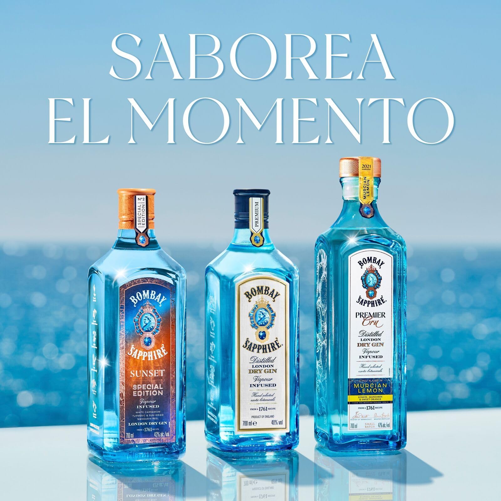 Bombay Sapphire Premier Cru Murcian Lemon London Dry Gin, 47% Vol., 70 cl / 700 ml, bebida espirituosa 100% infusionada al vapor con cítricos recolectados a mano