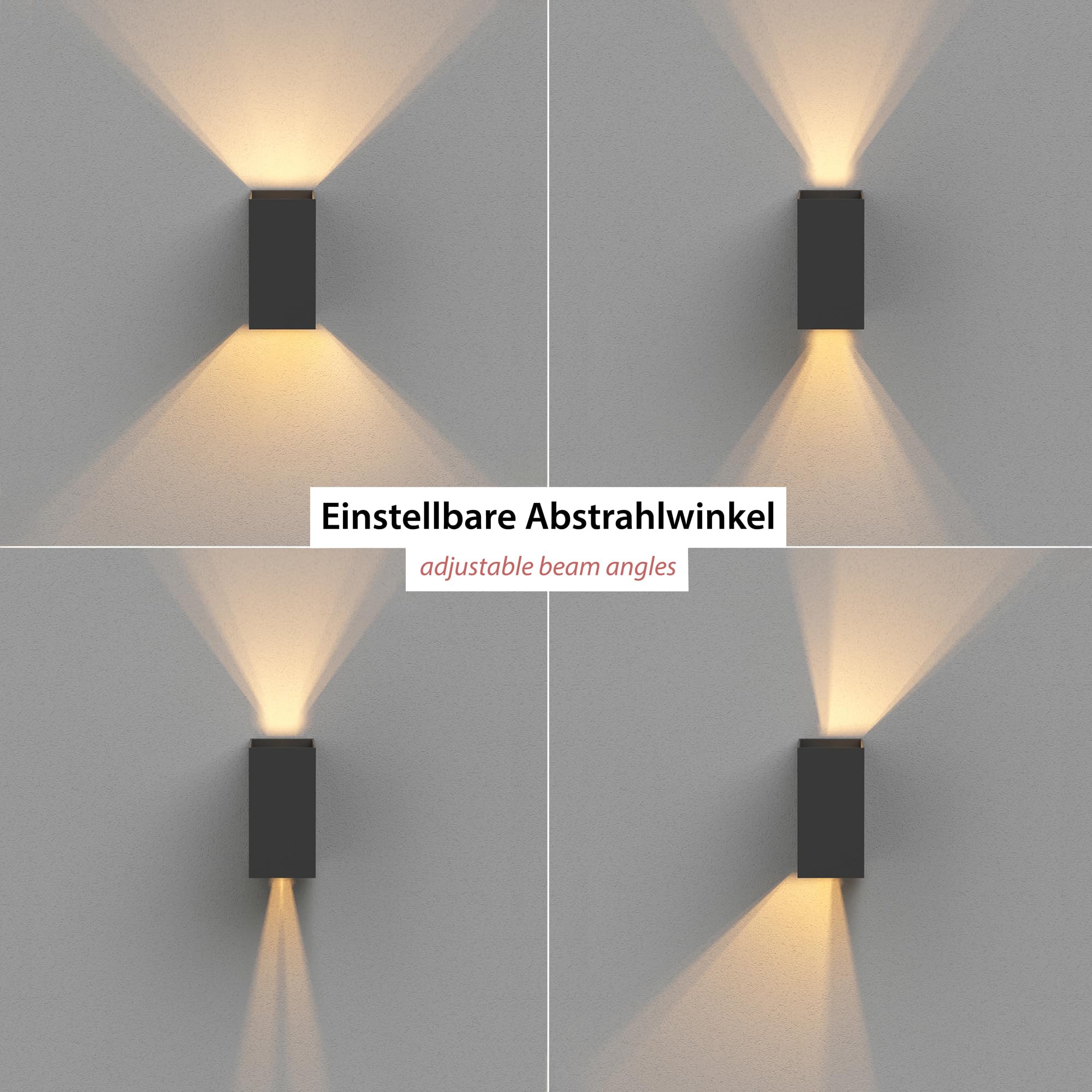 ledscom.de 4x kinkiet CUBEL do zastosowań zewnętrznych, antracytowy, IP65, oświetlenie skierowane w górę i w dół, prostokątny, w zestawie z żarówką LED, maks. 3,5 W, 485 lm, ciepła biel