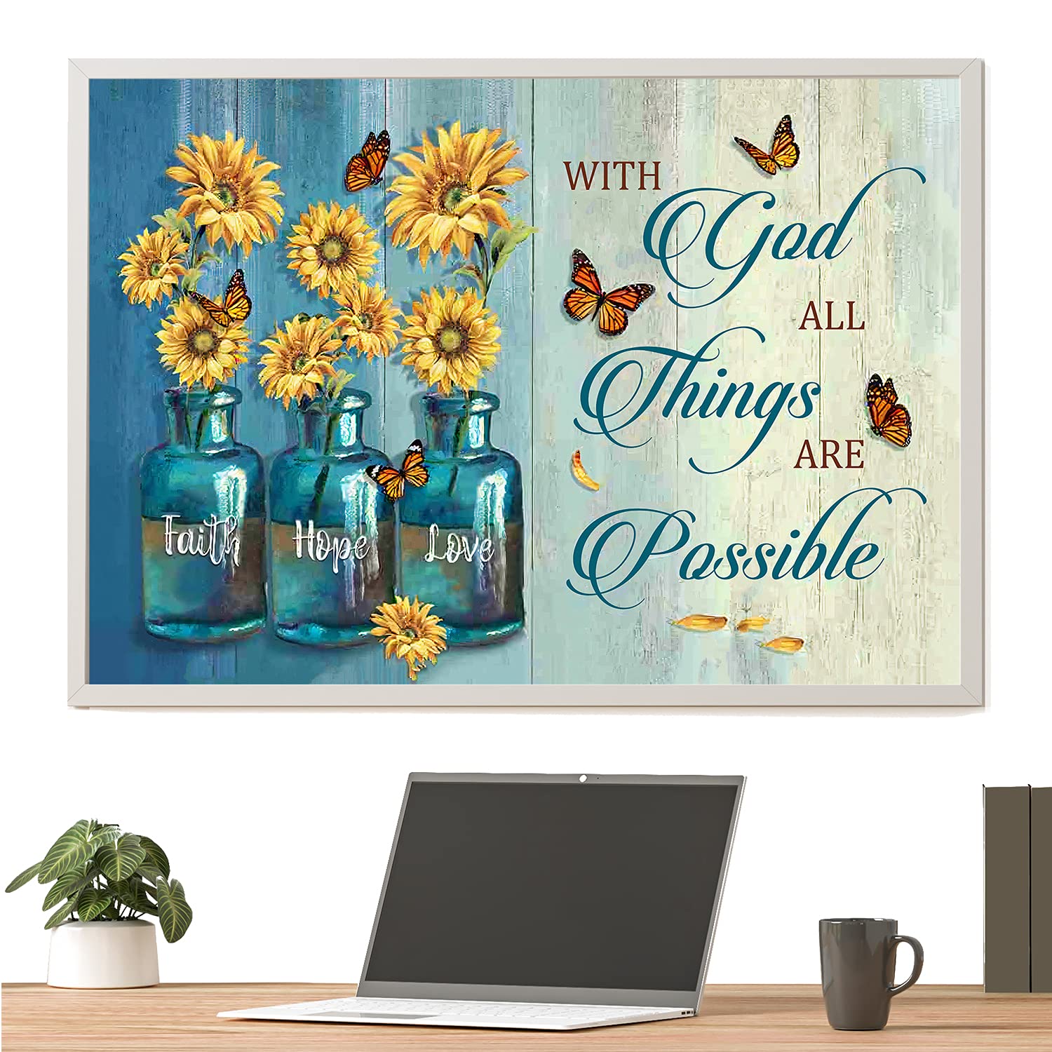 Butterfly And Sunflowers Vase Poster God Says You Are Bible ...