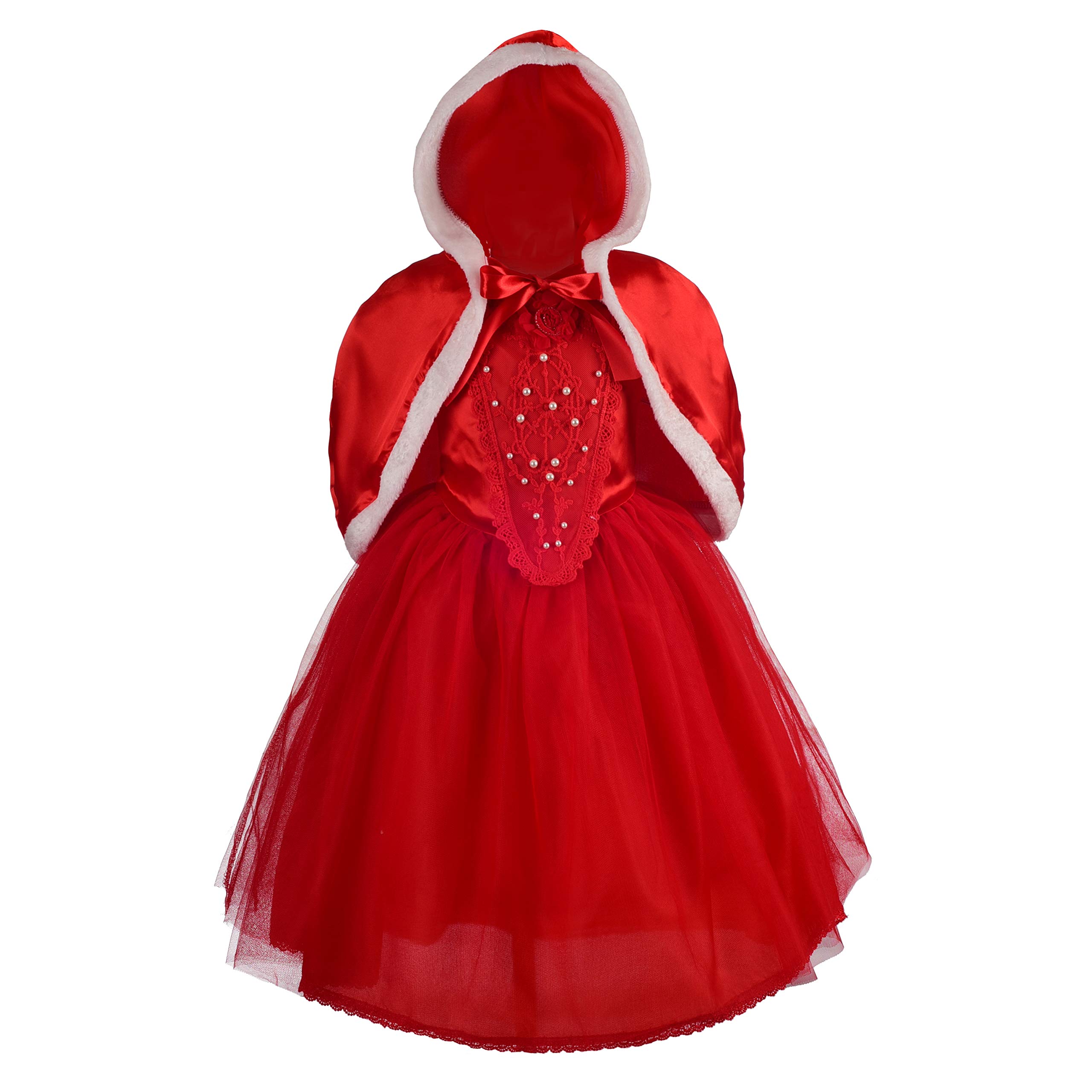 Lito Angels Vestido de Princesa Cenicienta Caperucita Roja con Capa Capucha para Niñas Pequeñas Disfraz de Carnaval Fiesta de cumpleaños Halloween, Talla 2-8 Años