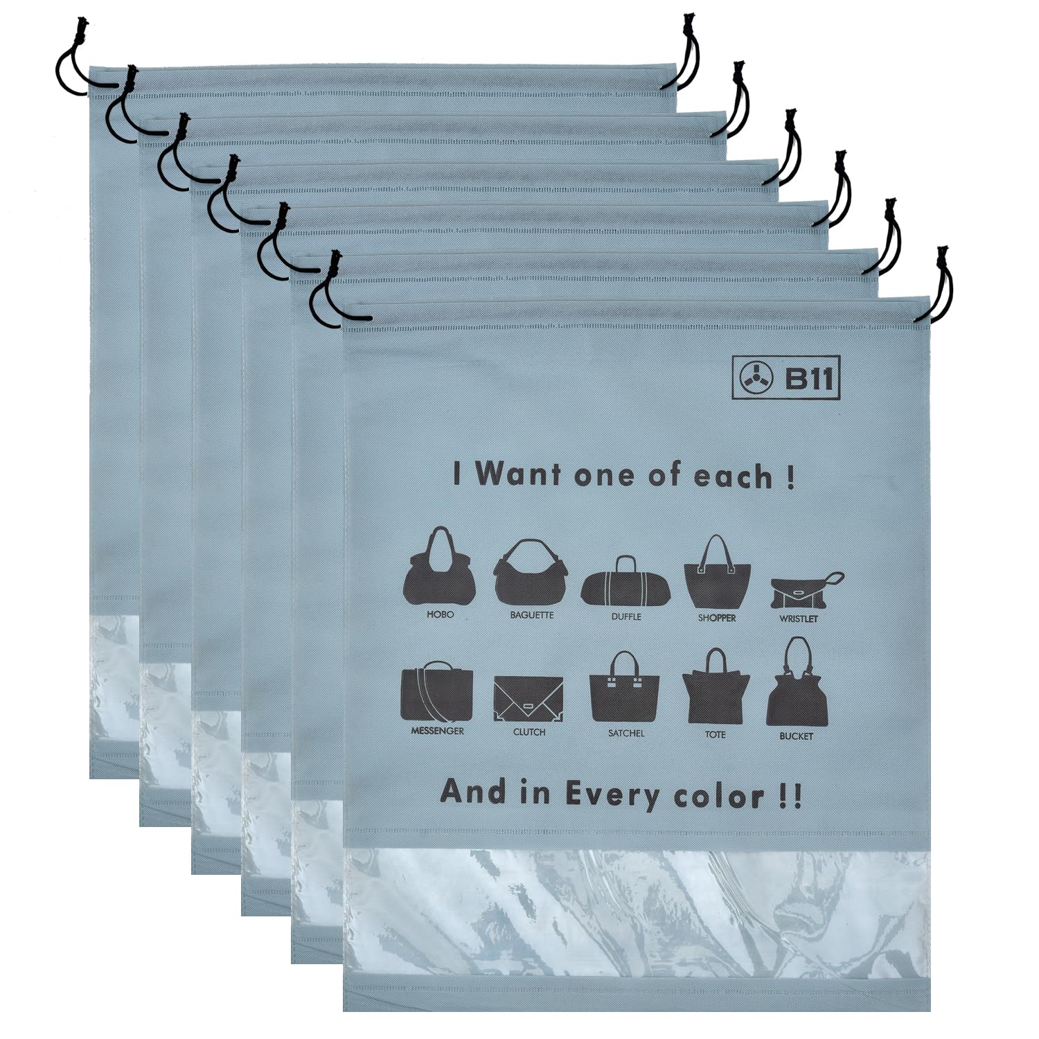B11 Women Handbag Covers Storage Bag dust Cover Large Size (Set of 6 Pcs) 18X22 Inch, Grey Bags with Plastic Clear Window-image-49