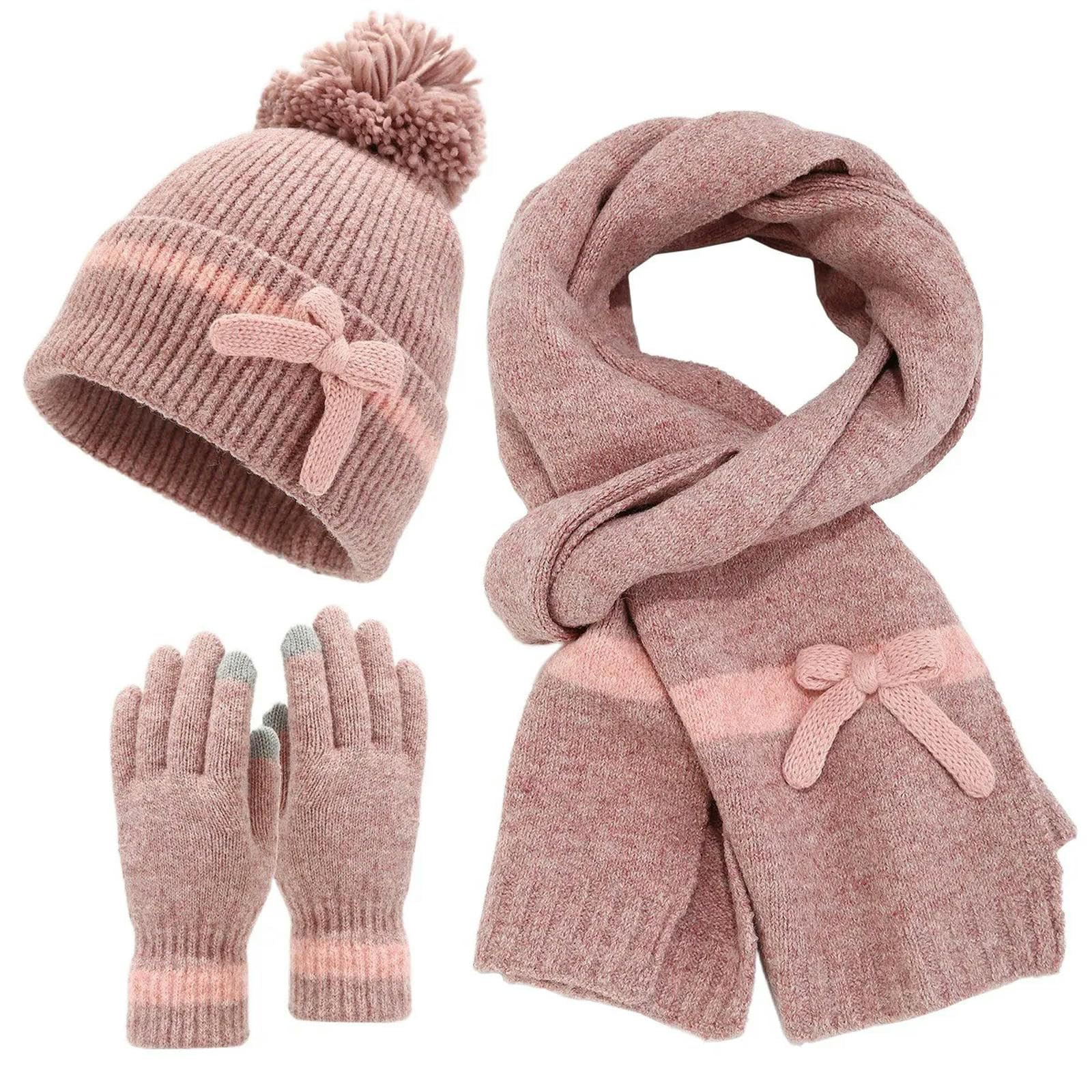 Mütze, Schal & Handschuh-Sets Für Damen Damen Wintermode Kälteschutz Mütze Schal Handschuhe 3-teiliges Set Halten Sie Warm Schal Mütze Kalt-rosa-eine Größe