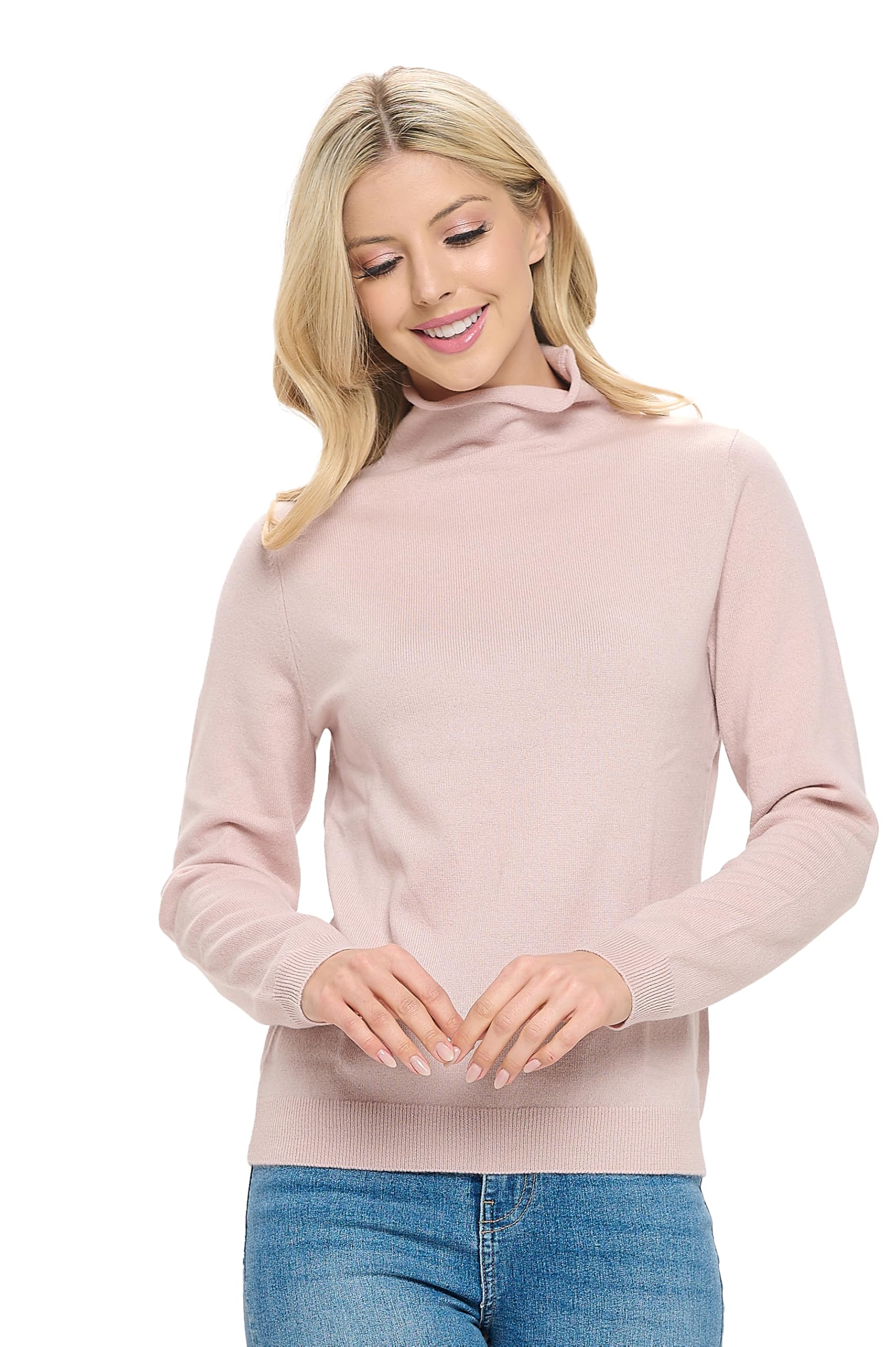 Womens 100 Cashmere Soft Long Sleeve Mock Neck Sweater