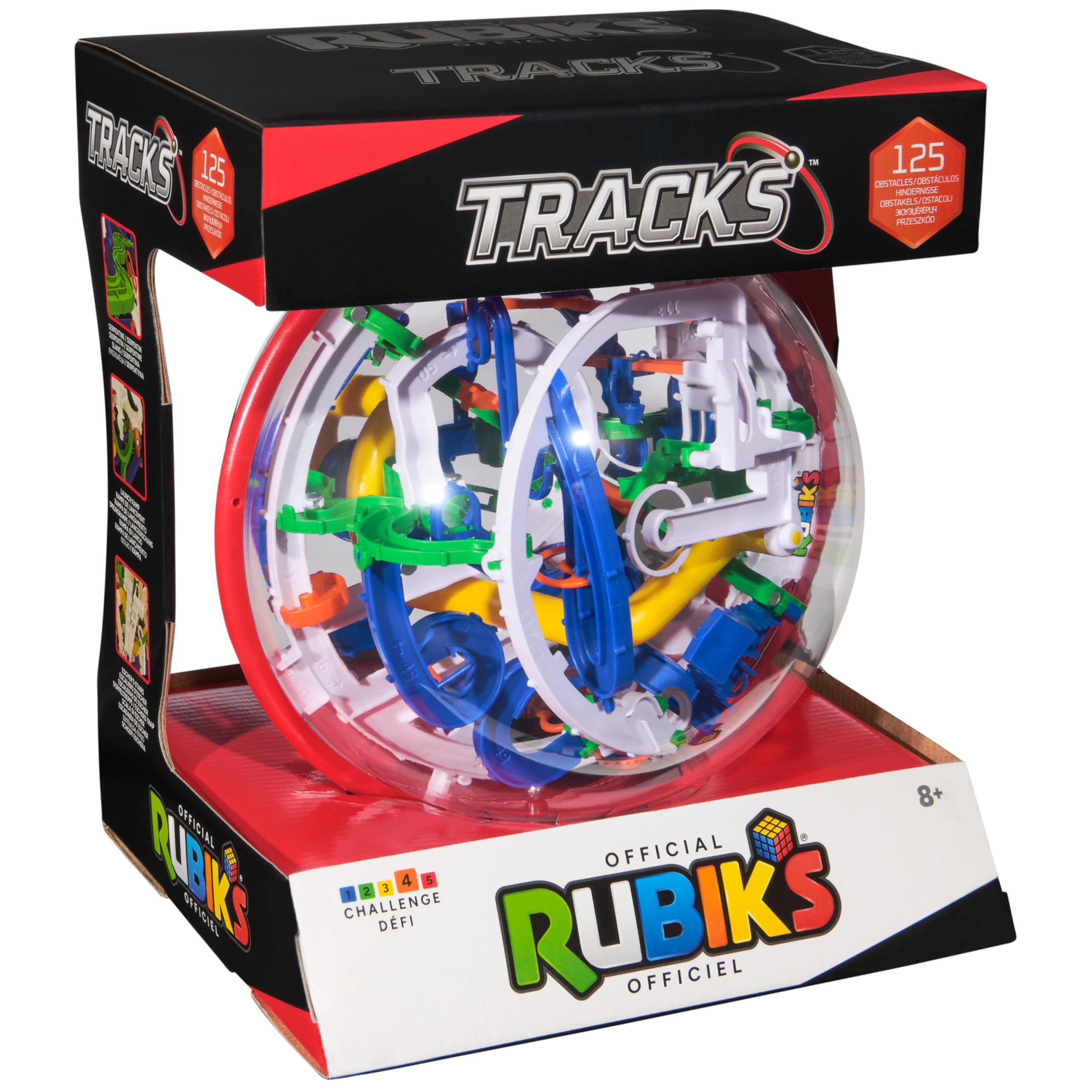 rubik's cube, rubik's tracks 125 3d gravity maze & 3d puzzle game with 125 obstacles, stem toy problem-solving brain teaser, fidget toy, sensory puzzle for adults, teens, kids, for ages 8 & up