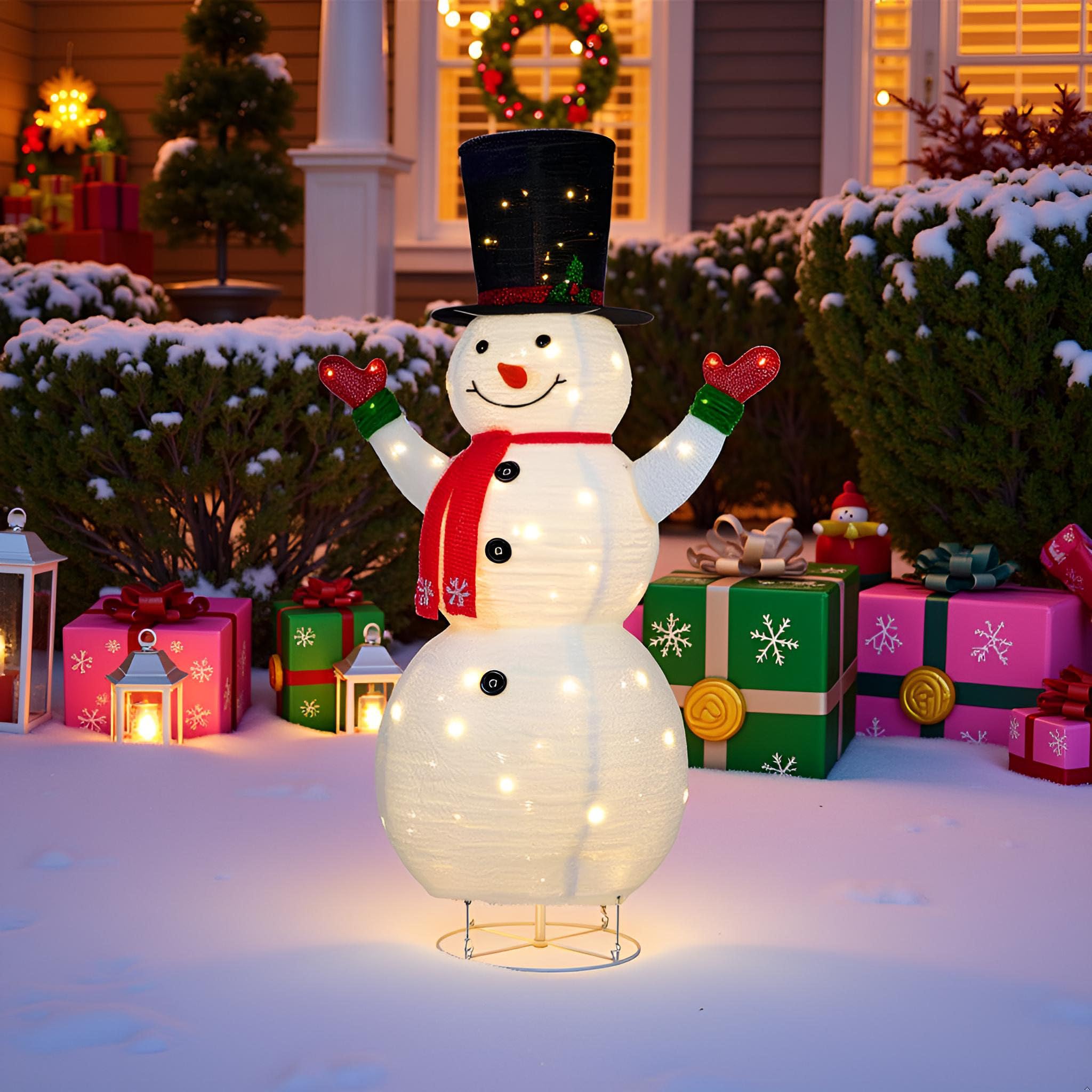 YULETIME Bonhomme de neige 3D pré-éclairé de 152,4 cm avec 100 LED blanc chaud