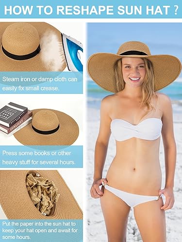 Miniatura 3 de Sombreros de playa para mujer, sombrero de paja de ala ancha, plegable, sombrero flexible de verano, gorra de protección UV