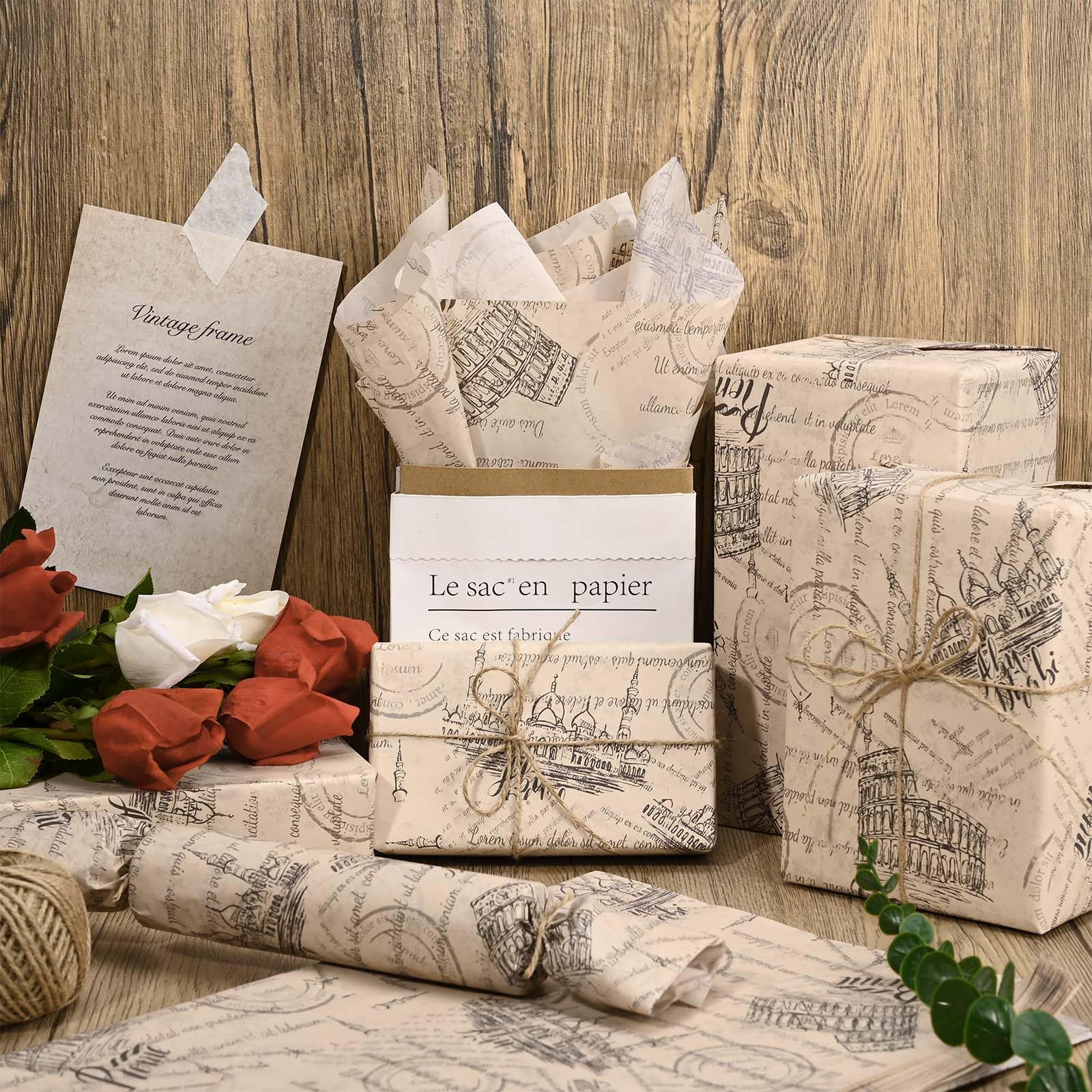 100 Sheets Vintage Newspaper Tissue Paper Retro Postcard Tissue