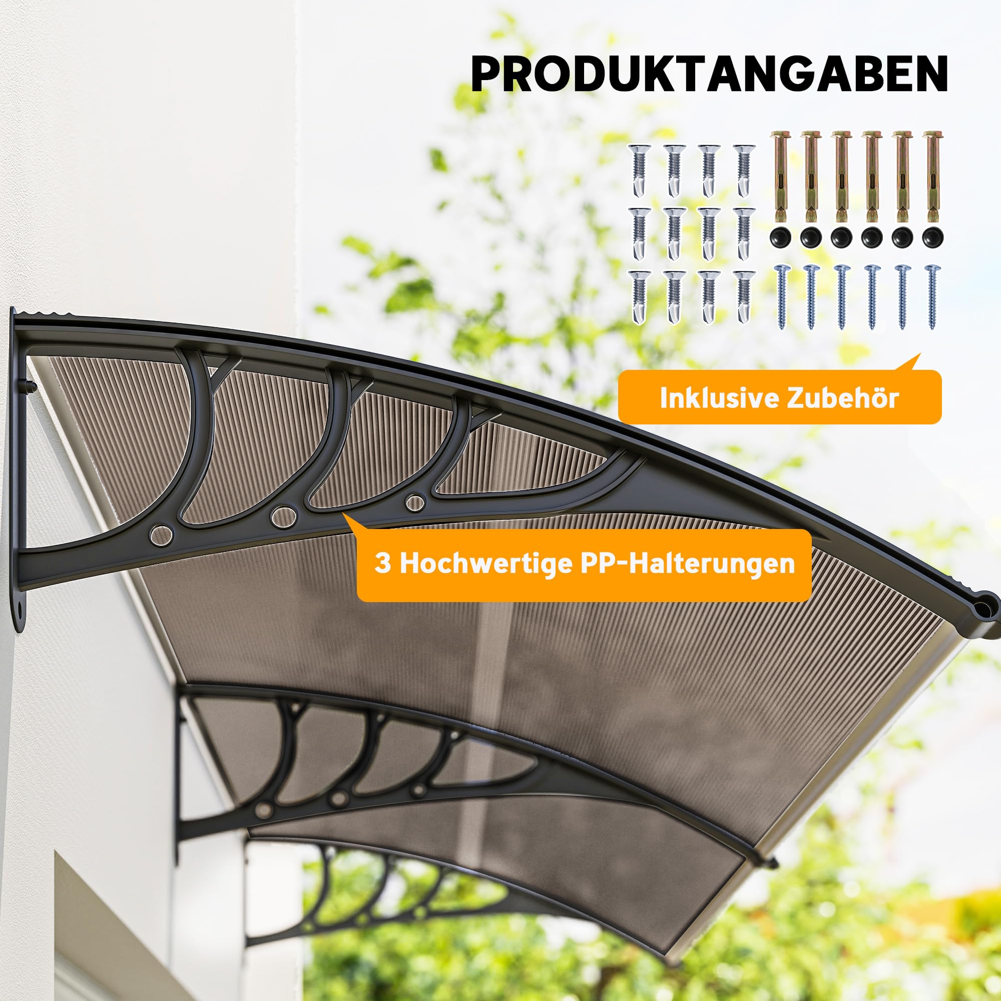 Outsunny Pultvordach Vordach für Haustür 75x195x23 cm Überdachung 5mm Polycarbonat Sonnenschutz Regenschutz für draußen Alu Braun