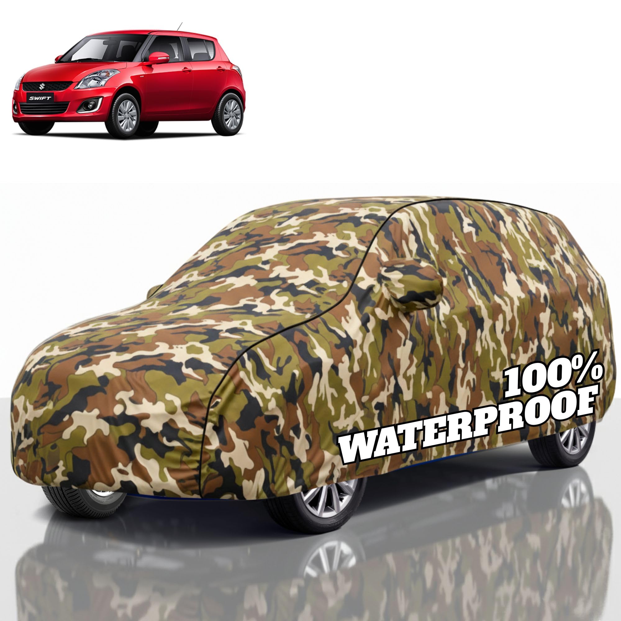 Premium Polyester Car Cover Swift All-Weather Protection from Rain, Dust &amp; Sun | UV Resistant Fabric | Full Body Secure Fit for Outdoor &amp; Indoor Parking Jungle