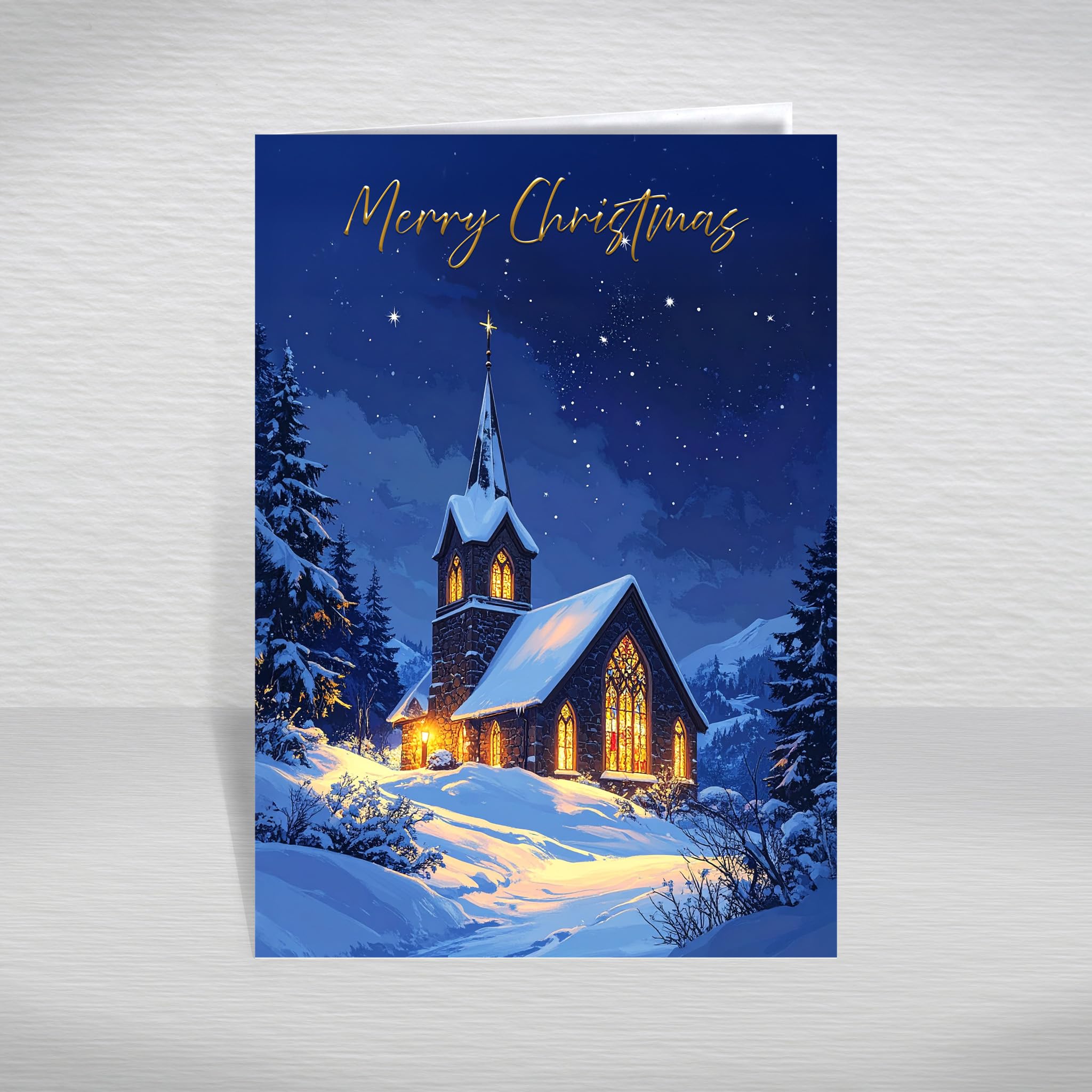 Christian Christmas Card for Adults, Family, Friends โ A5 Religious Greeting Card with Special Verse Inside/Sacred Church on a Winter's Night: Religious Christmas Card