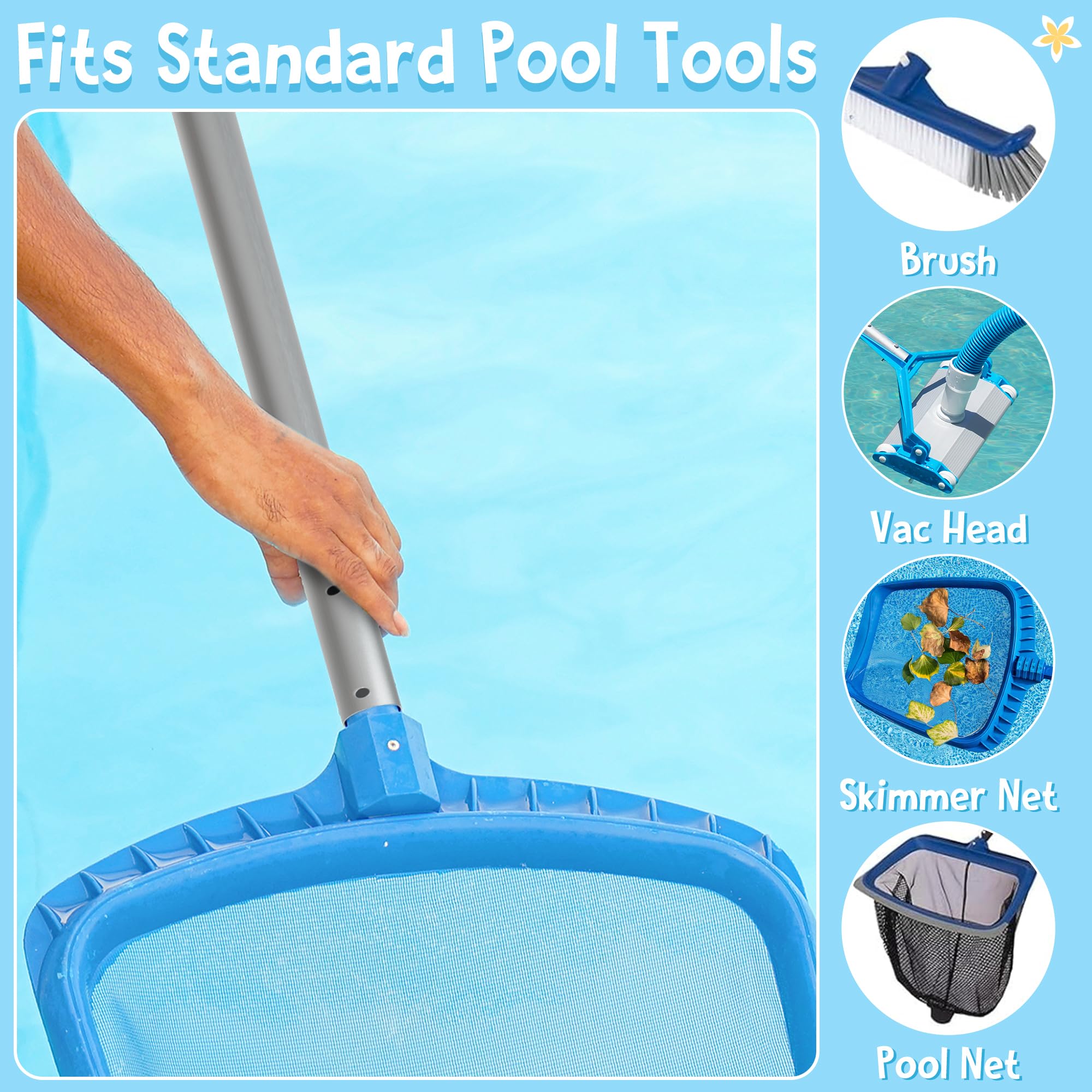 Poste telescópico de piscina, poste telescópico de limpieza de piscina de 4.18 a 15.09 pies (127.5-460 cm), poste ajustable de aluminio profesional de 3 secciones para estanques, fuentes