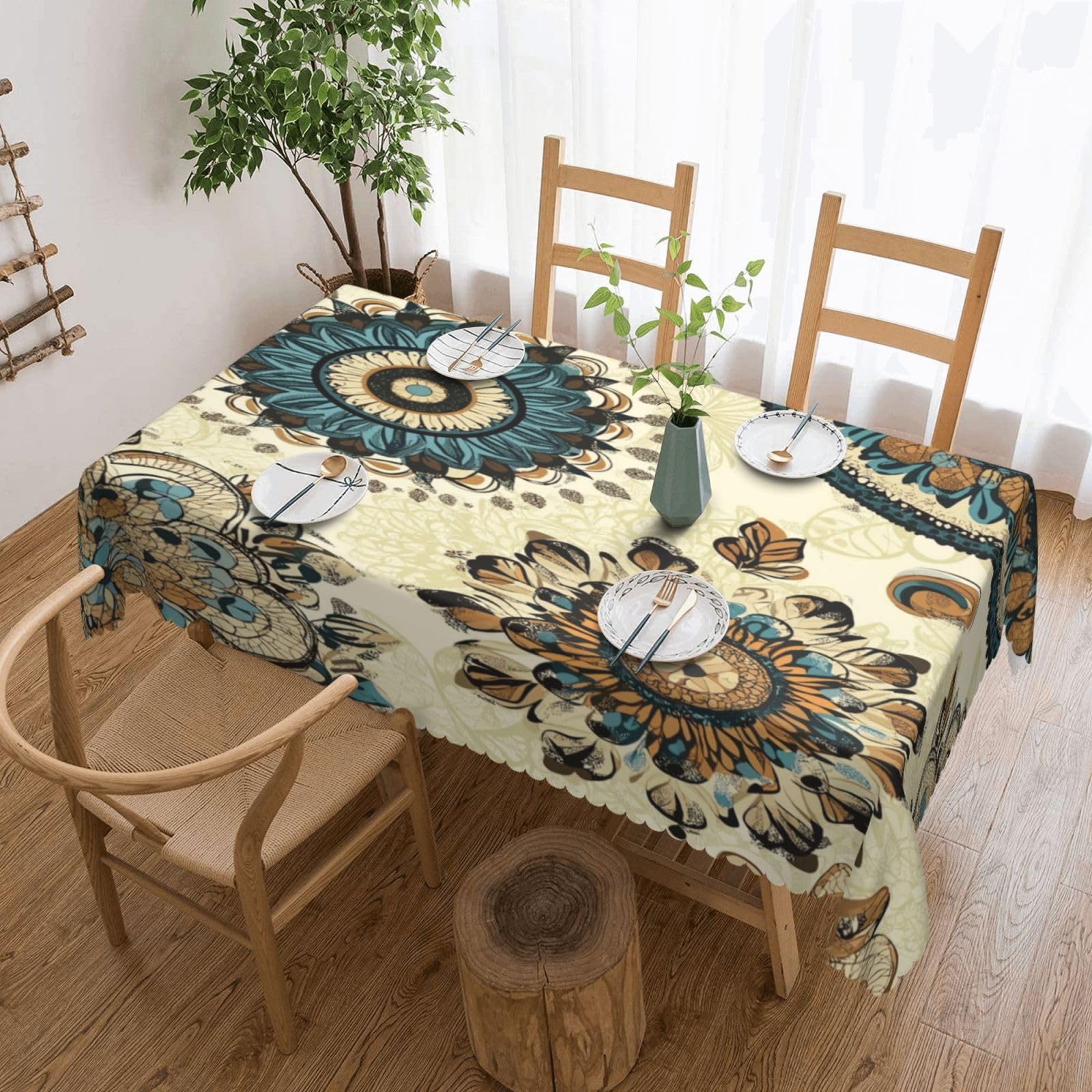 Nappe déperlante anti-tache motif floral mandala pour table de jardin 137x183 cm