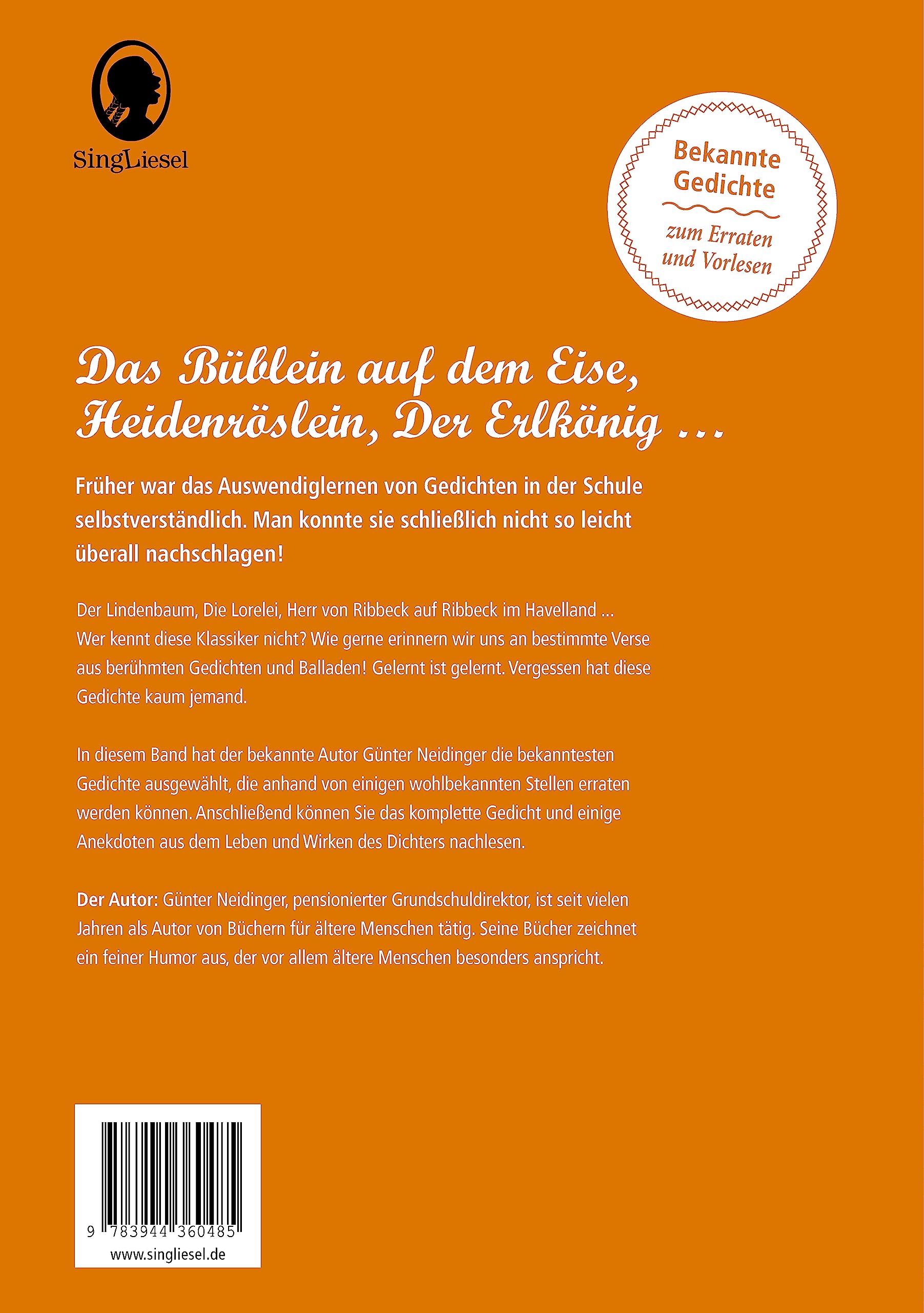 Das Gedichte-Buch für Senioren. Die schönsten deutschen Gedichte als Rate-Spiel. Mit Original-Text und vielen Infos: Bekannte Gedichte zum Erraten und Vorlesen