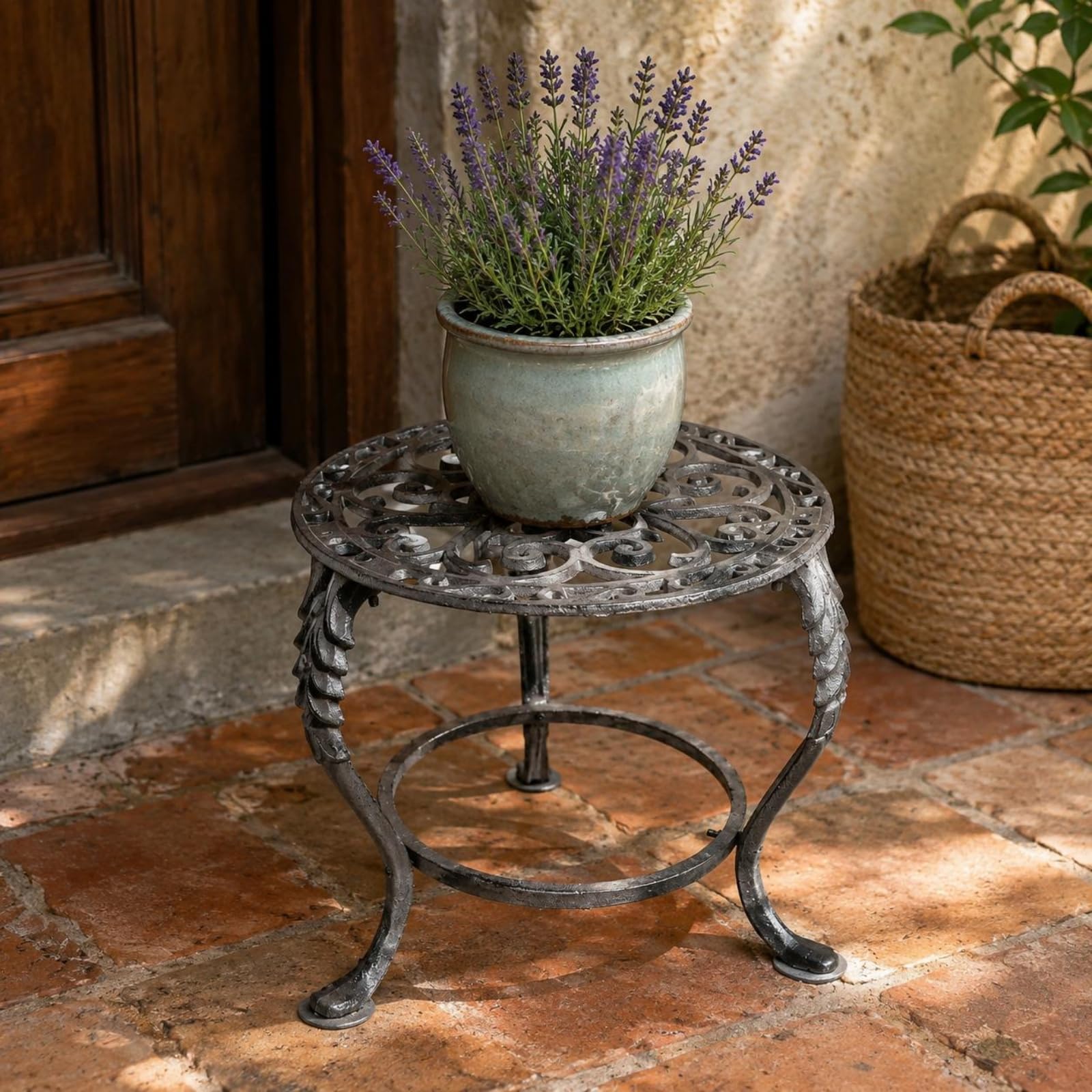 Support Plantes, Porte-Plante en Fonte Rustique, Porte-Pot Métal Rond