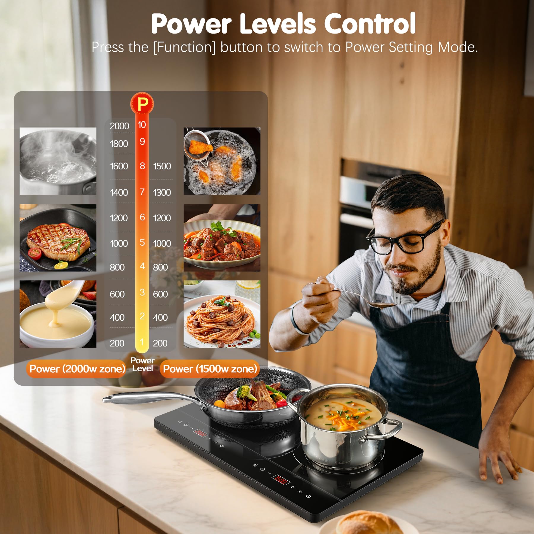 Doppel Induktionskochplatte 3500W, 2 Platten, Touch-Steuerung, 10 Temperaturstufen, 180-Min Timer