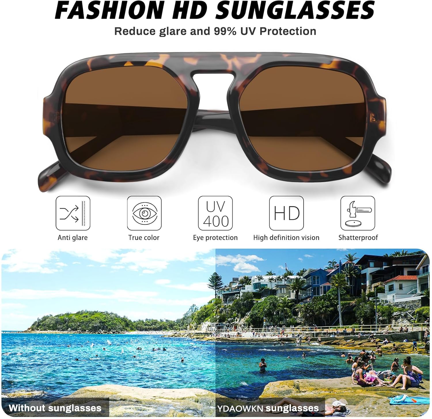 YDAOWKN Retro Square Aviator Sunglasses for Women Men Trendy Flat Top Sun Glasses UV Protection Vintage Shades - Image 4