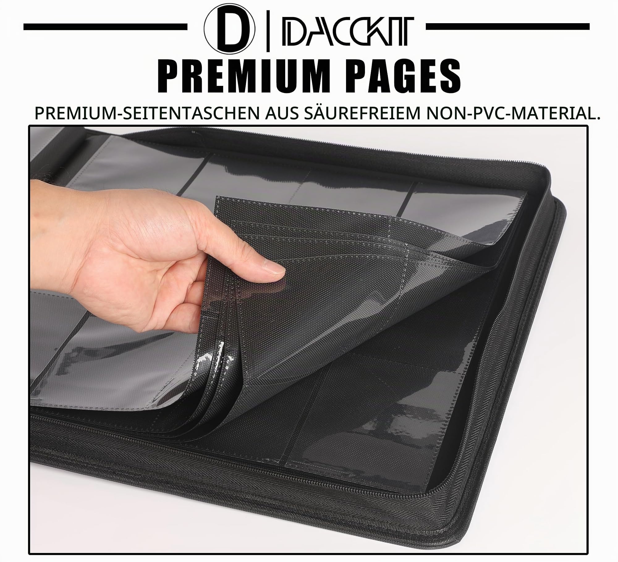 Premium-Kartenbinder mit 12 Fächern, passend für 1200 Karten, 7,6 x 10,2 cm, Ringloser Kartenbinder mit Hüllen für Sammelkarten und Sportkarten (Modell D, klassisches Schwarz)