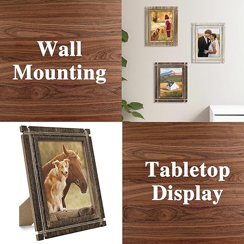 Miniatura 6 de Hiwhy Marcos de fotos de 4 x 6 pulgadas, marco de fotos rústico marrón oscuro, marco de fotos de madera para montaje en pared y mesa, decoración de