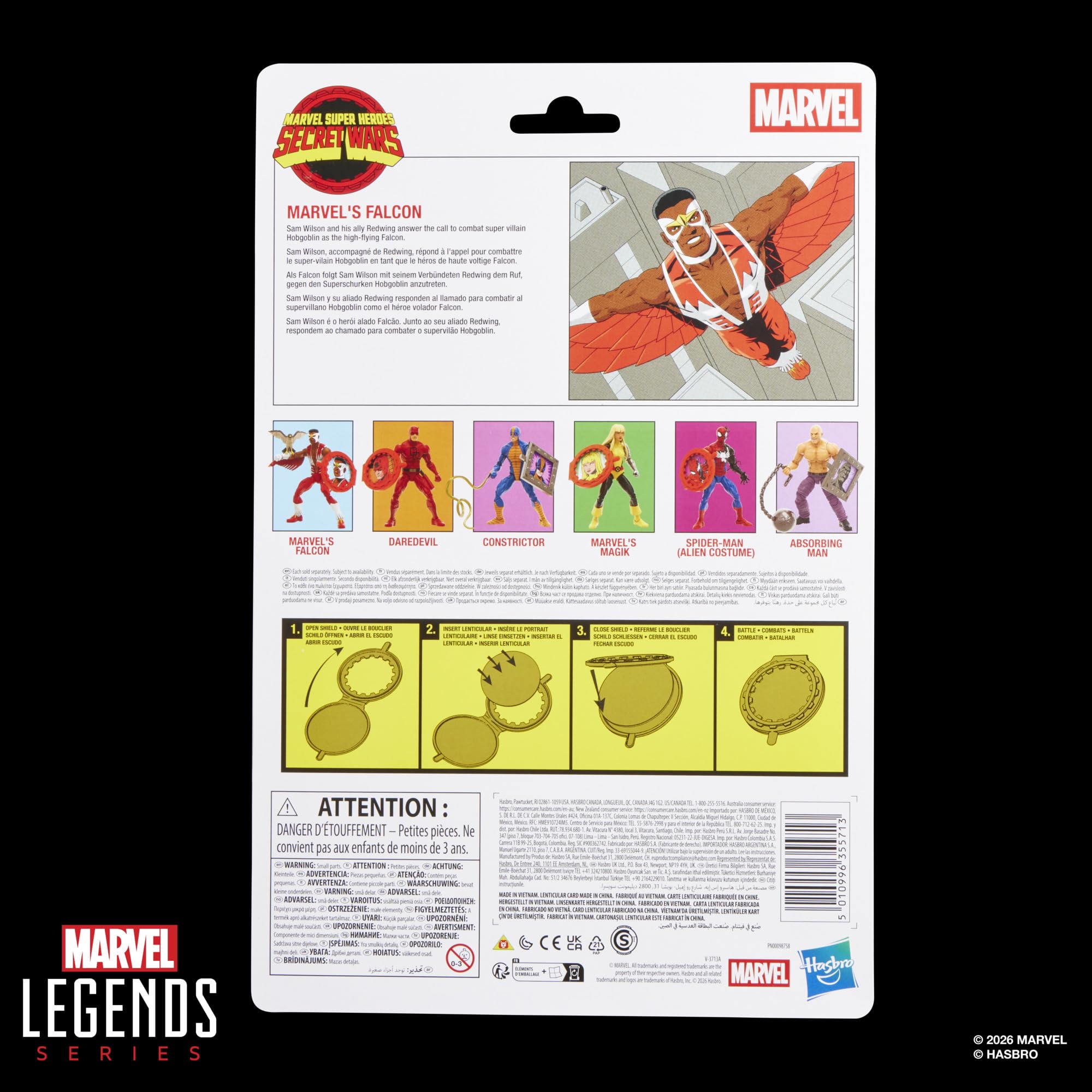 Marvel Legends Series, Secret Wars, Marvel’s Falcon, Figura Retro Coleccionable de 15 cm con Escudo lenticular, Inspirada en los cómics del Capitán América