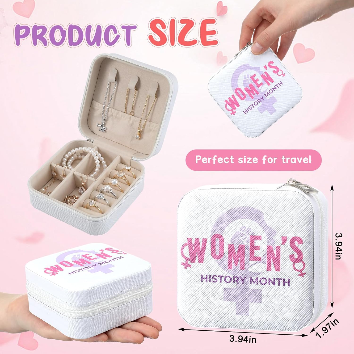 Hillban 12 Pcs Women's History Month Gifts Bulk International Women's Day Gifts Small Jewelry Case Feminist Awareness for March 8th Female Rights Celebration Party Favors