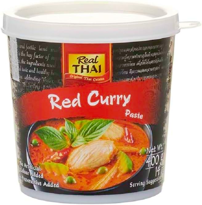 Real Thai Red Curry Paste 400 Gram, Aromatic, Premium Quality Authentic Thai Cuisine, Made from Natural Ingredients, No Preservatives, Aromatic, Suitable for Vegetarian