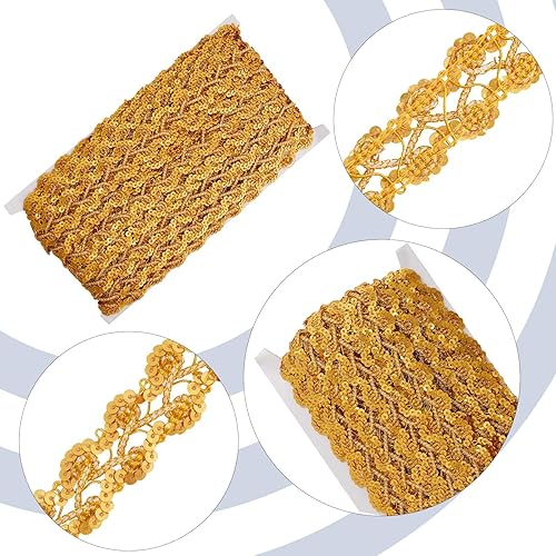 Miniatura 6 de GORGECRAFT Cinta ondulada metálica de 14.2 yardas de 1 pulgada de ancho, borde de Venecia con lentejuelas y lentejuelas para decoración de disfraces