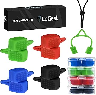 LoGest Jawline Exerciser - 4 Resistance Levels Jaw Exerciser Face & Neck Tool - Targets Jaw Muscles to Tone Slim & Tighten Face Helps Eliminate Double Chin & Jawline Sculptor Includes Necklace