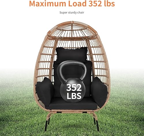 Miniatura 6 de Oversized Egg Chair with Stand, Room Decor Aesthetic Reading Chair, Lounge Chairs for Outside Wicker Egg Chair, Outdoor Chairs Comfortable Rattan