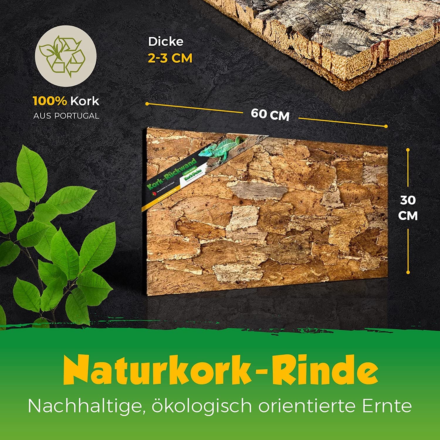 XL Korkrückwand Desert (Rückwand Terrarium) | 3D Kork-Rückwand 60 x 30 cm | gereinigt & desinfiziert
