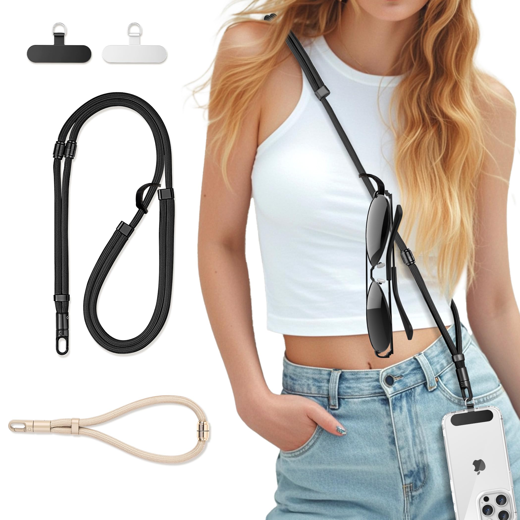 GMETINK 3-in-1 Crossbody Phone Lanyard & Wrist Strap | Adjustable Neck Strap with Locking Knob Quick Release. Ideal Travel, Work & Gym Essential For Hands-free, Black