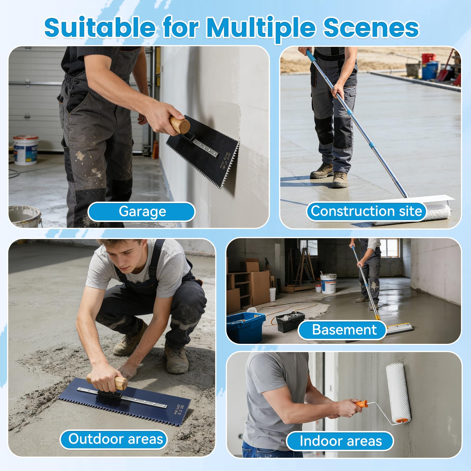 Kit di Strumenti Autolivellante per Pavimenti, Spatola Autolivellantein con Rullo Chiodato da 46 cm, Tergivetro in Acciaio inox da 56 cm, Scarpe Chiodate, Guanti, Asta Telescopica