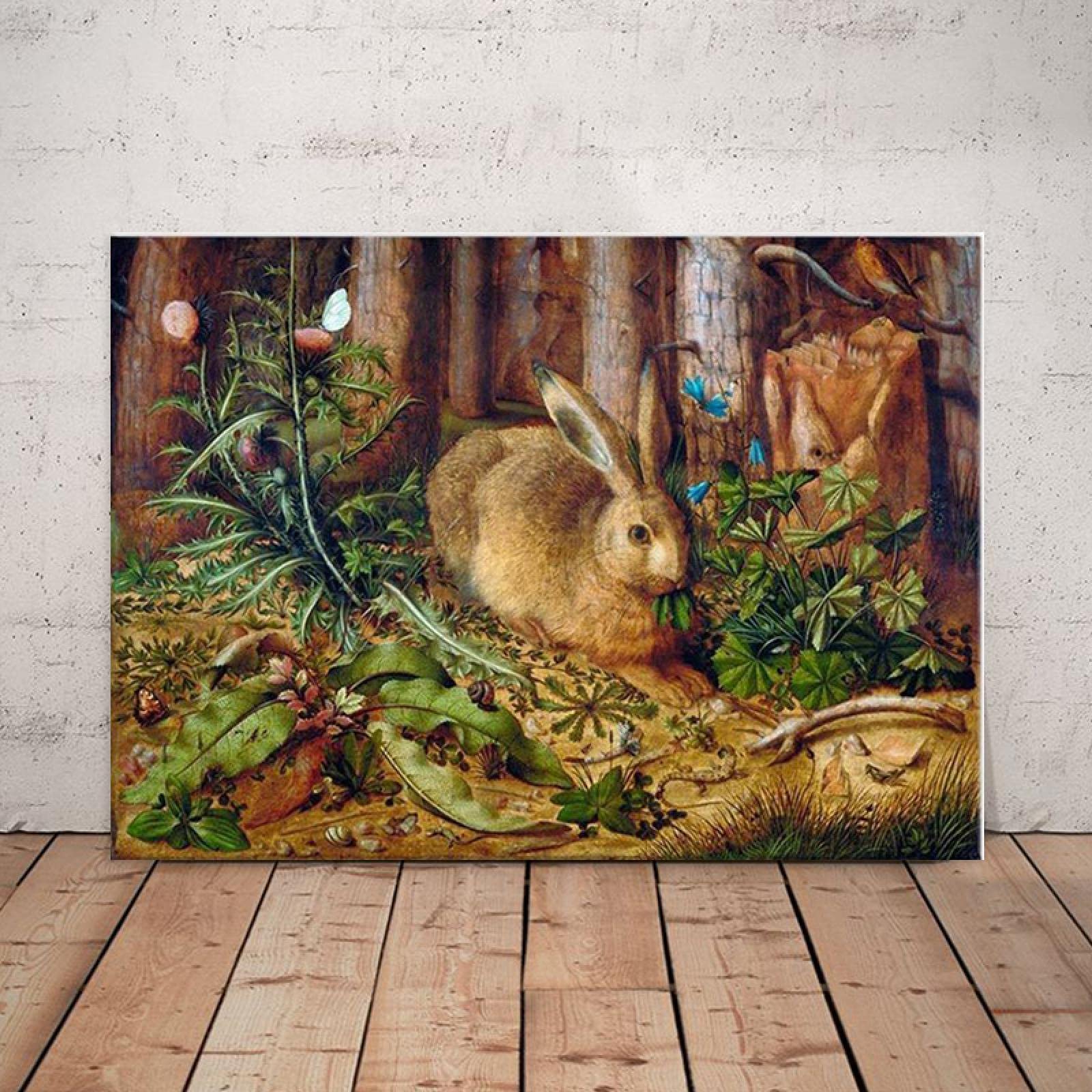 Amazon.co.jp: 森の中のうさぎハンスホフマンヴィンテージポスター