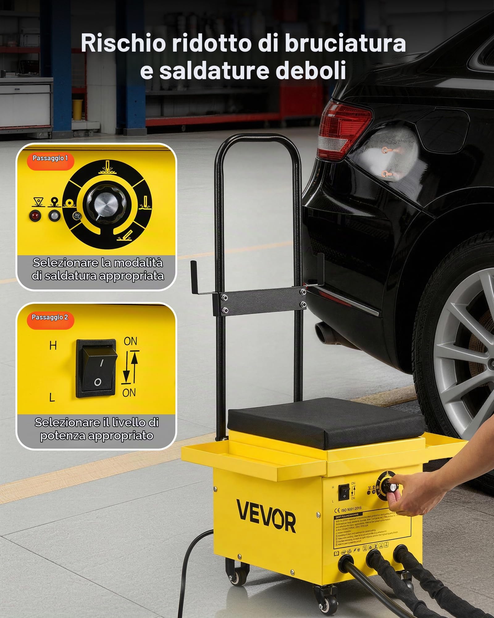 VEVOR Saldatrice a Punti per Riparazione Ammaccature, Estrattore Ammaccature con Pistola per Prigionieri, 4500 W, con 2 Pistole di Saldatura e 6 Modalità, Maniglia Estensibile, Vassoio per Accessori