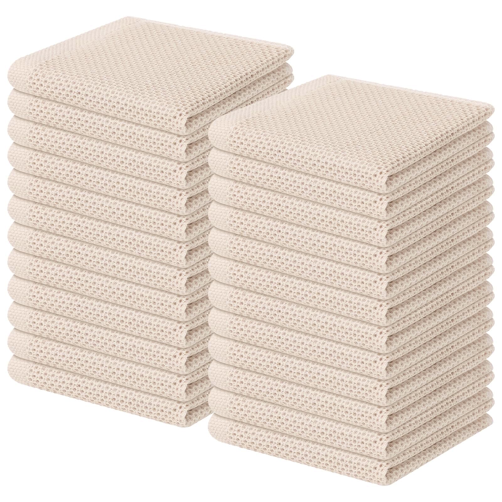 Homaxy 100% Cotton Waffle Weave Kitchen Dish Cloths 24-Pack, Beige