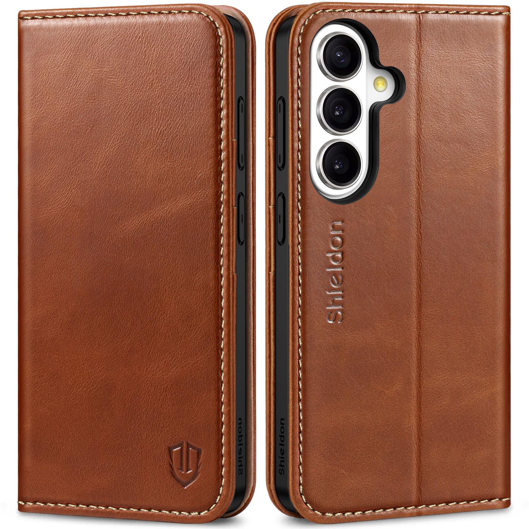 SHIELDON Echtleder Hülle für Galaxy S26 6,3" 5G 2026, Retro Braun | Kartenfach, Ständer, Magnetverschluss, RFID Blocker, Stoßfeste TPU Case, Lederhülle, Handyhülle, Schutzhülle