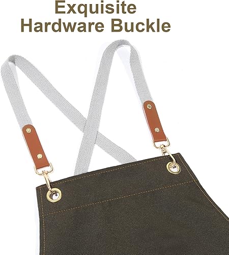 Miniatura 2 de LOYGLIF Chef Aprons for Men Women with Large Pockets, Cotton Canvas Cross Back Adjustable Cooking Kitchen Work Waterproof Bib Apron Green