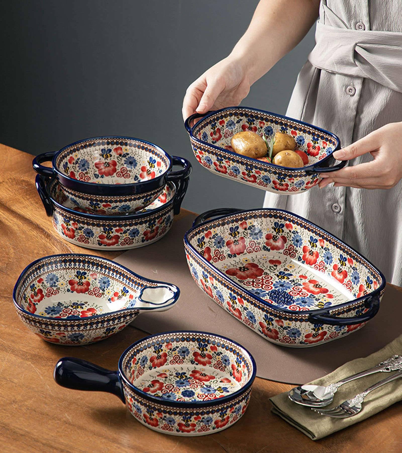 Miski ceramiczne, Ceramiczna miska na makaron instant, miska na zupę cebulową z uchwytem, ​​zastawa stołowa w stylu vintage o pojemności 600 ml, miska ceramiczna, kuchenka mikrofalowa i piekarnik