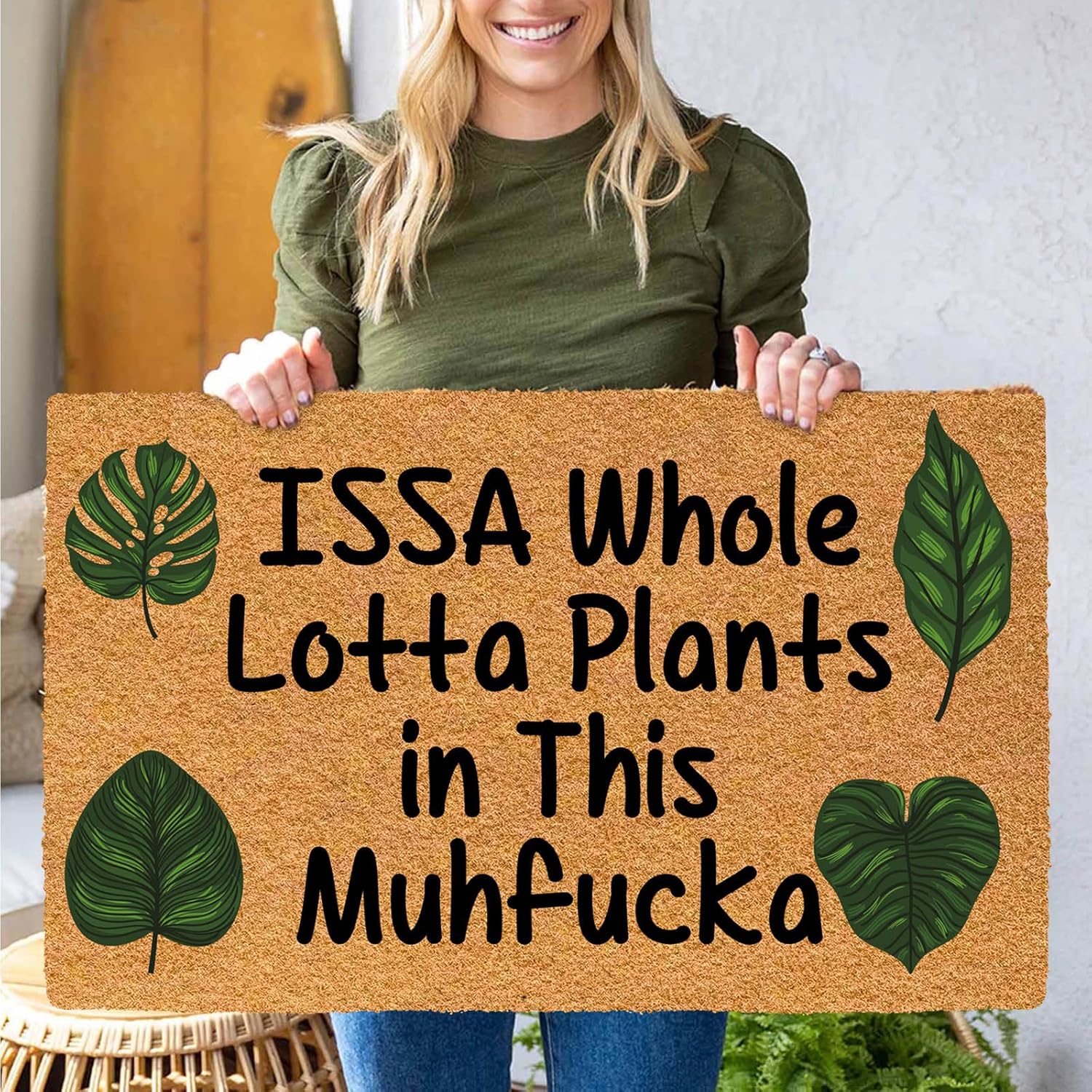 ISSA Whole Lotta Plants in This Muhfucka 23.6"x15.7" Personalized Door Mat Welcome Mats for Front Door, Indoor/Outdoor Entrance, Custom Monogram Doormat Rubber Backing Funny Design Non-Slip