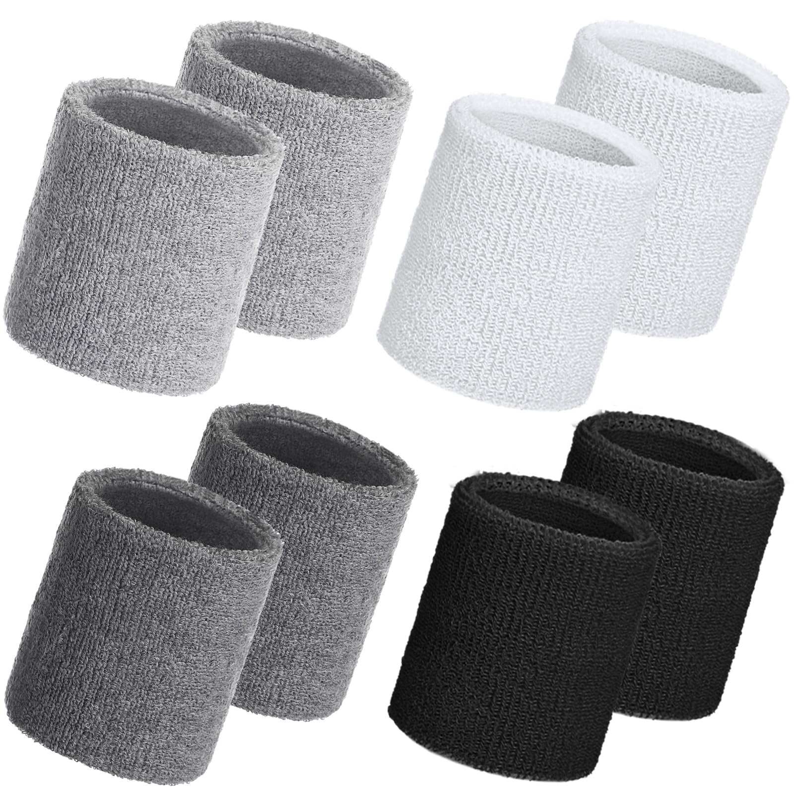 Willbond 8 Pack Wrist Sweatbands Sports Wristbands, White Grey Dark โ image 1